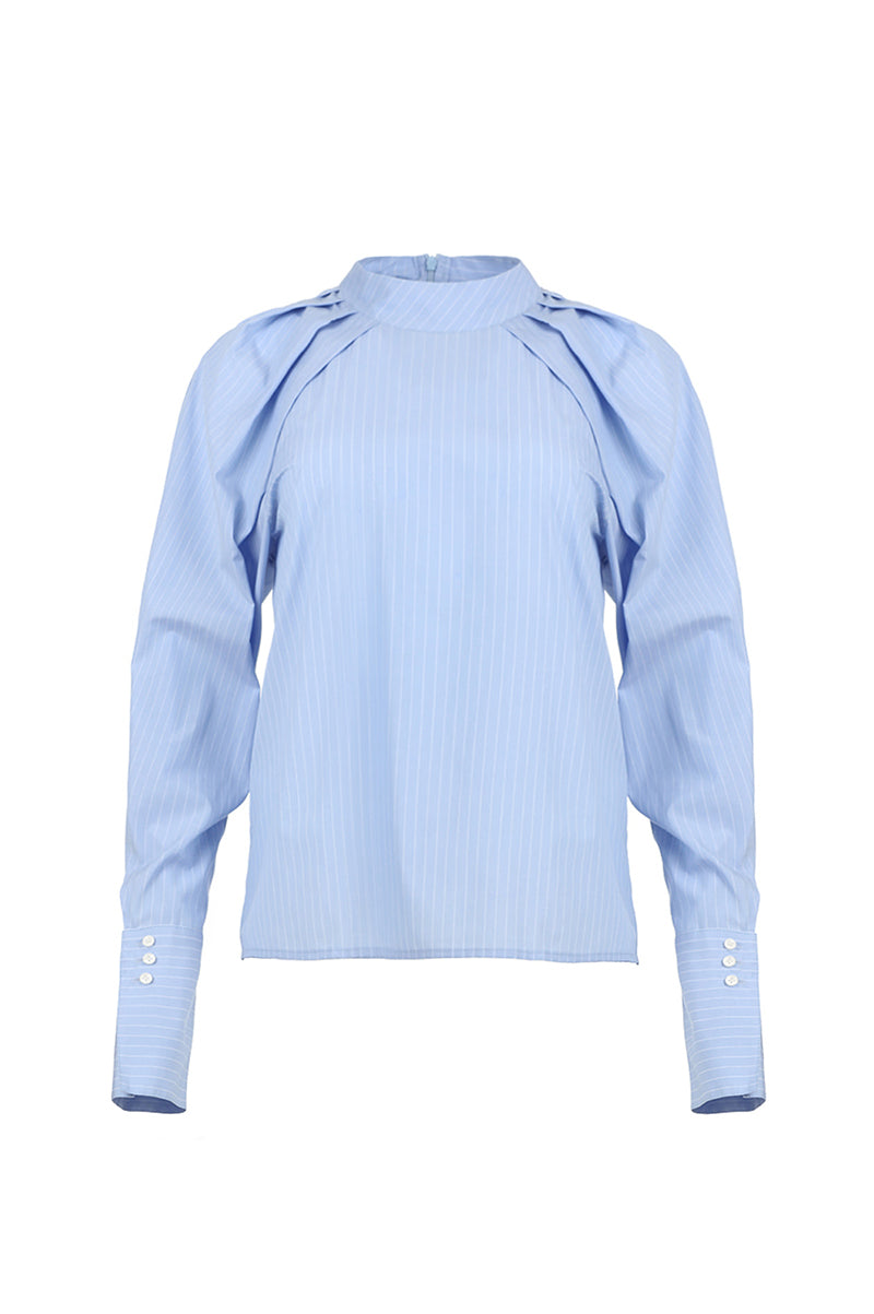 BLOUSE RAYÉE EN COTON_BLEU