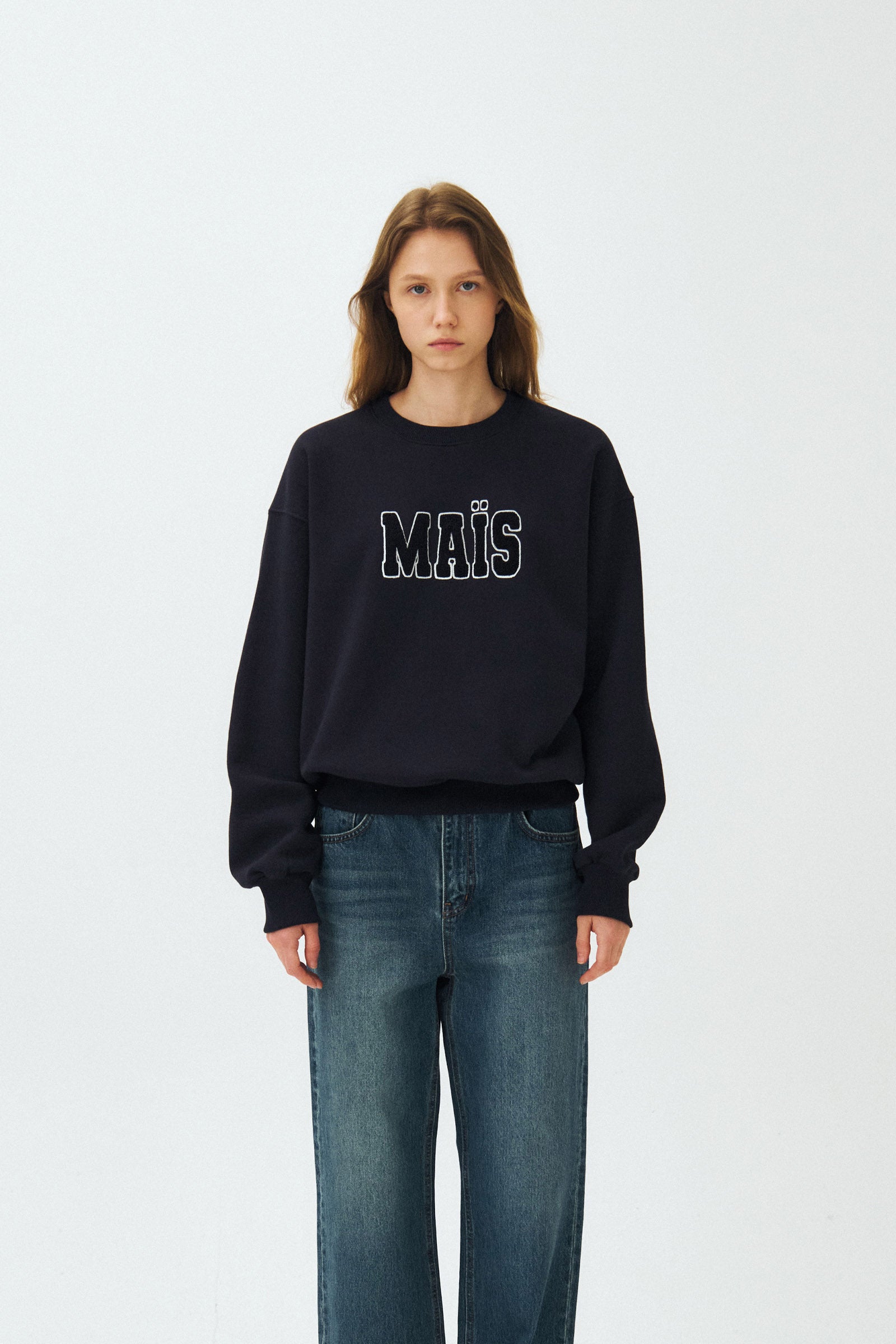 MAIS BOUCLE LOGO SWEAT SHIRT_NAVY