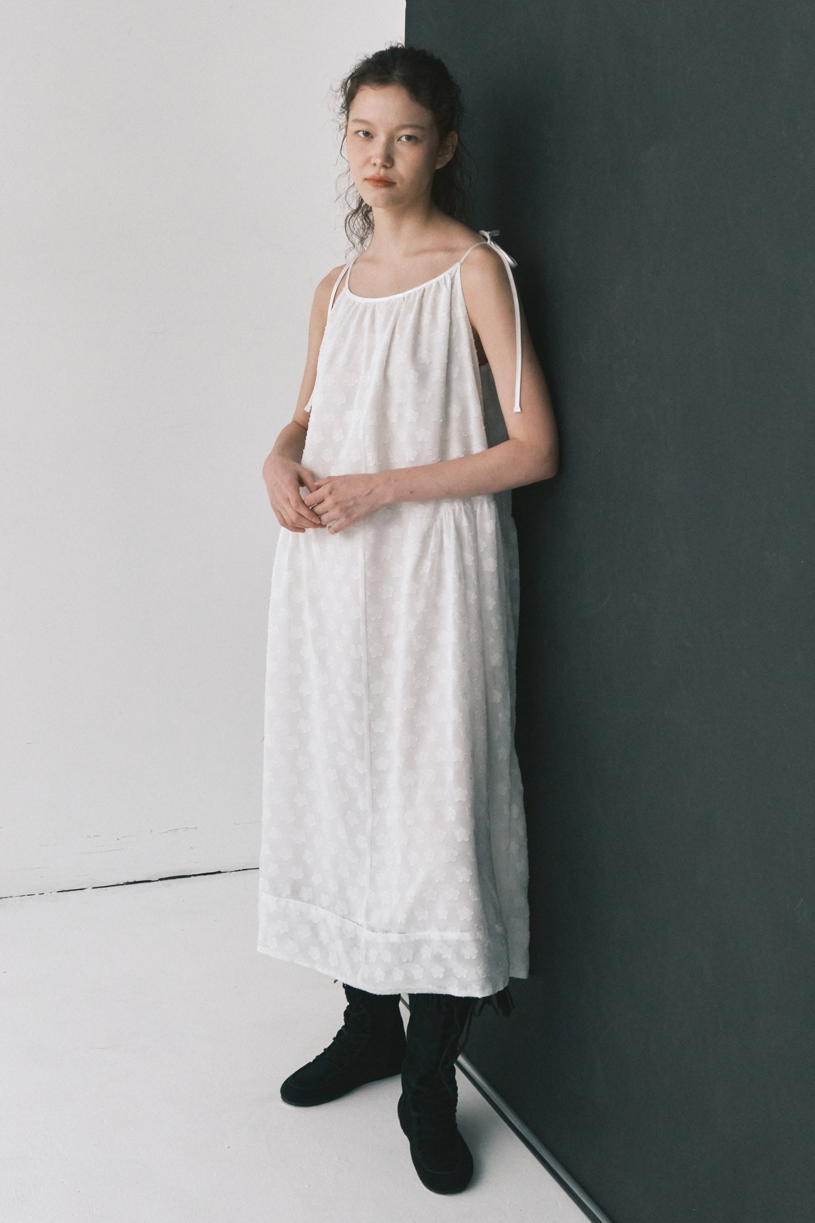 FLORAL PATTERN SHEER LONG DRESS_BLANC