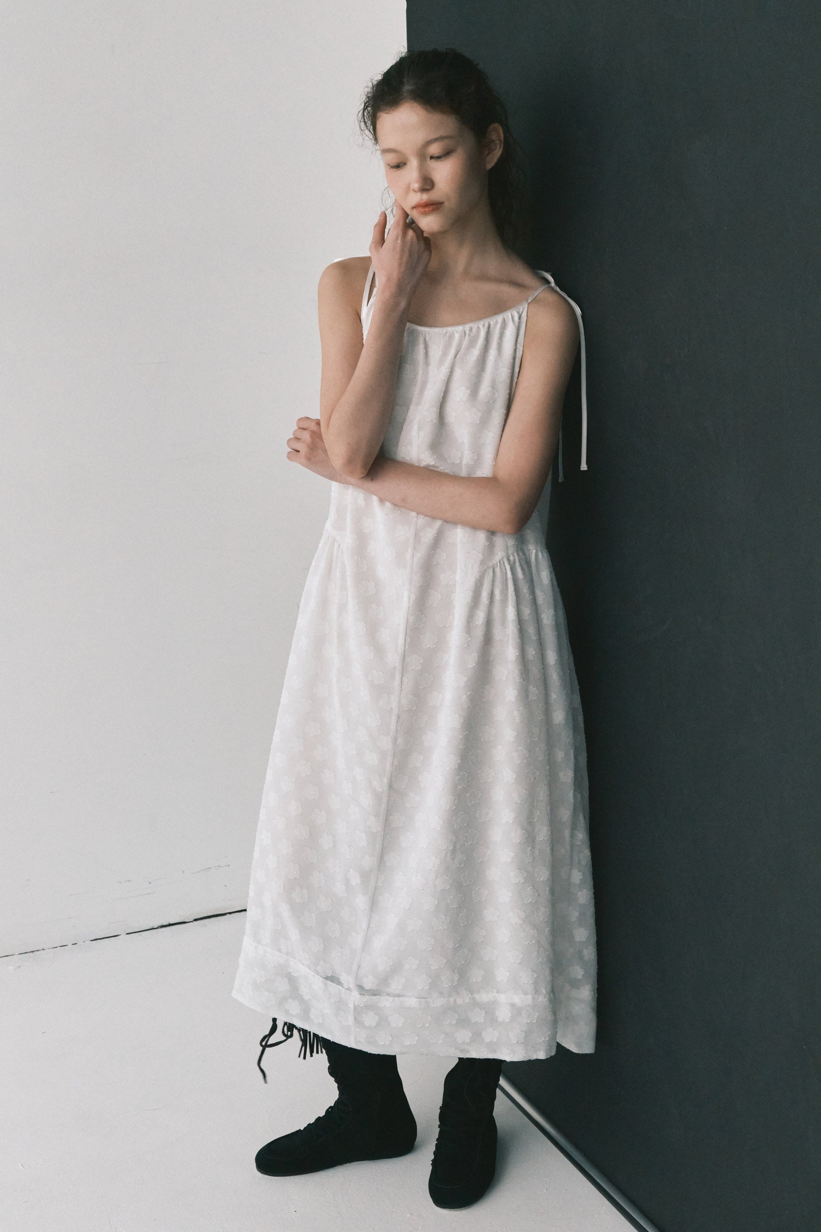 FLORAL PATTERN SHEER LONG DRESS_BLANC