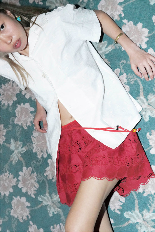 LACE TAPE SUMMER SHORTS_TOMATO