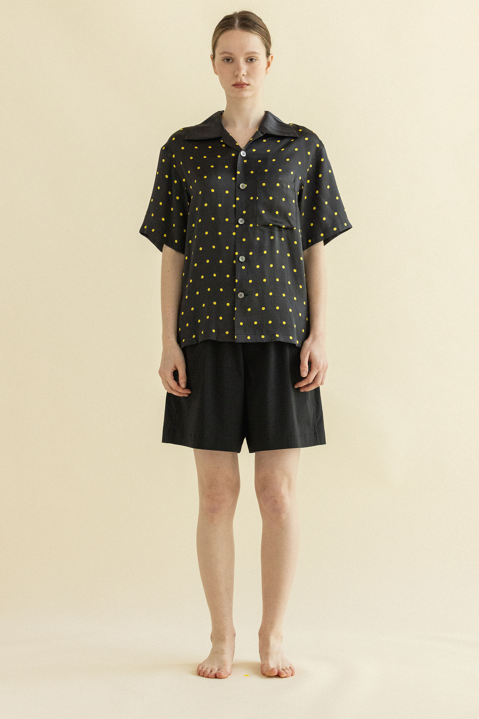 CHEMISE BOWLING À POIS CITRON_NOIR