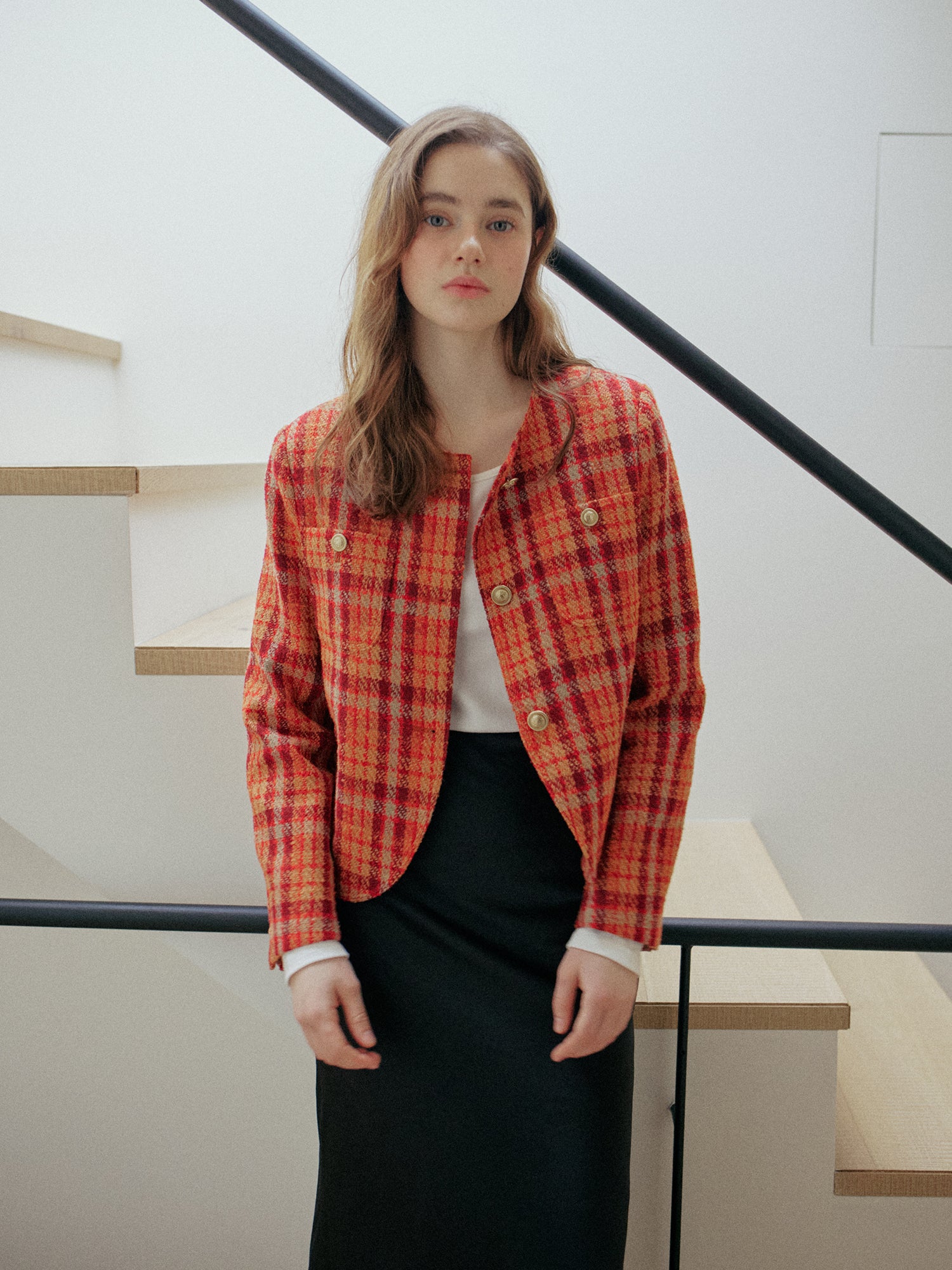 CHECK TWEED JACKET_RED
