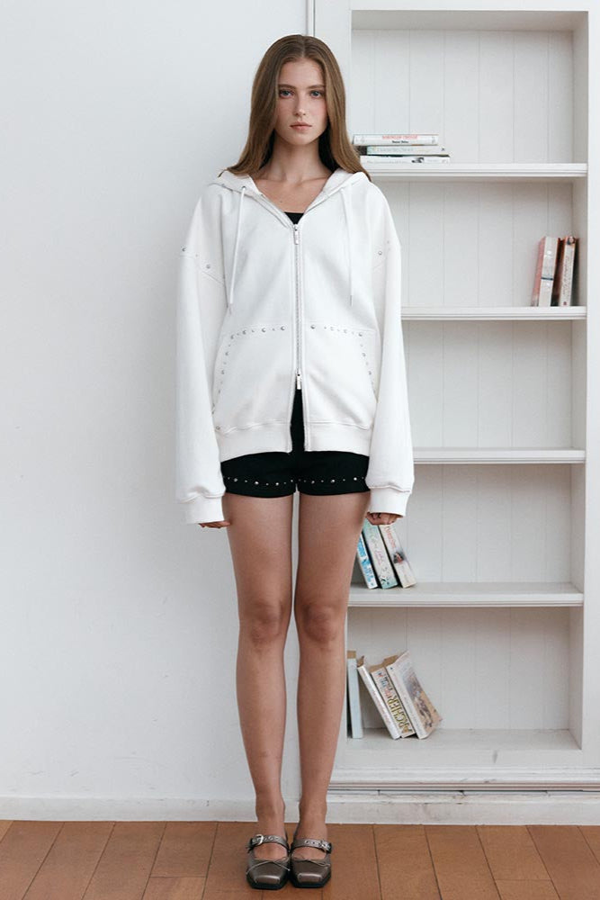 STUD HOOD ZIP-UP_IVORY