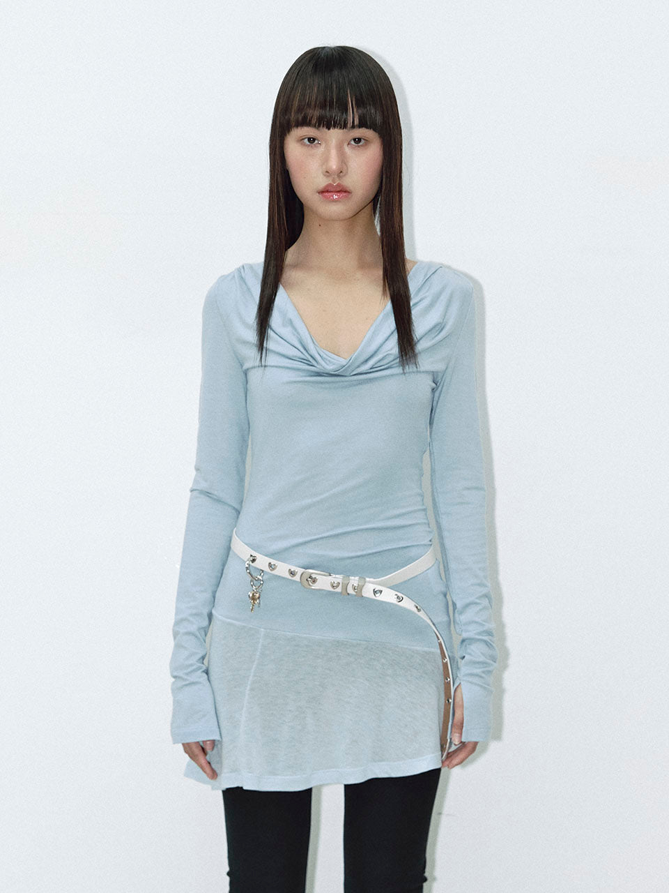COWL LAYERED LONG T_SKY BLUE
