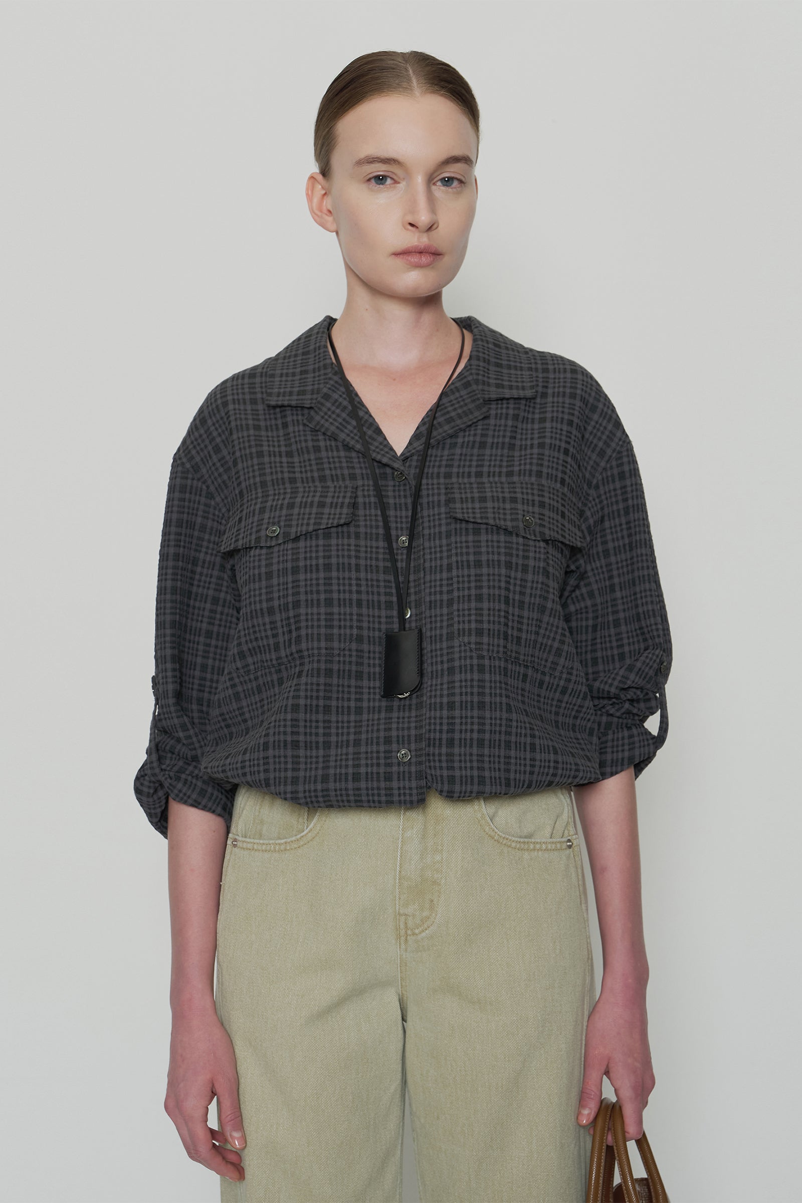 CHECK ROLL-UP SHIRT_CHARCOAL
