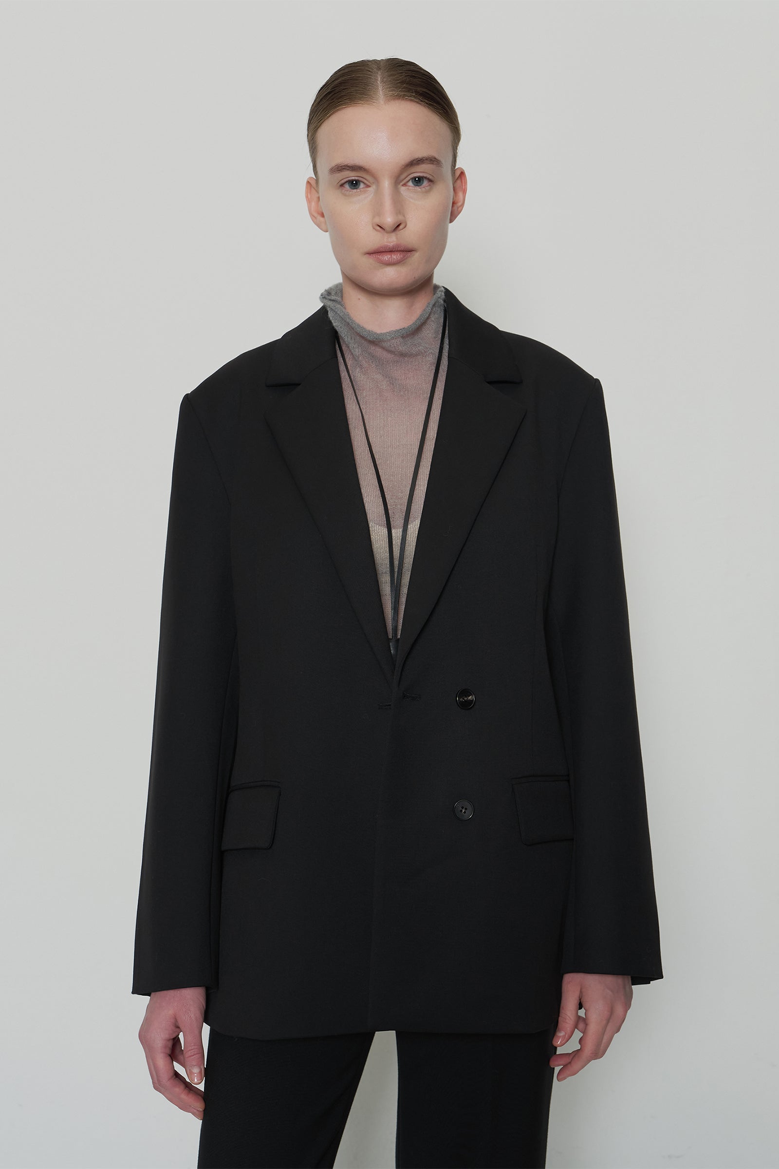 DOUBLE BREASTED OVERSIZED JACKET_BLACK