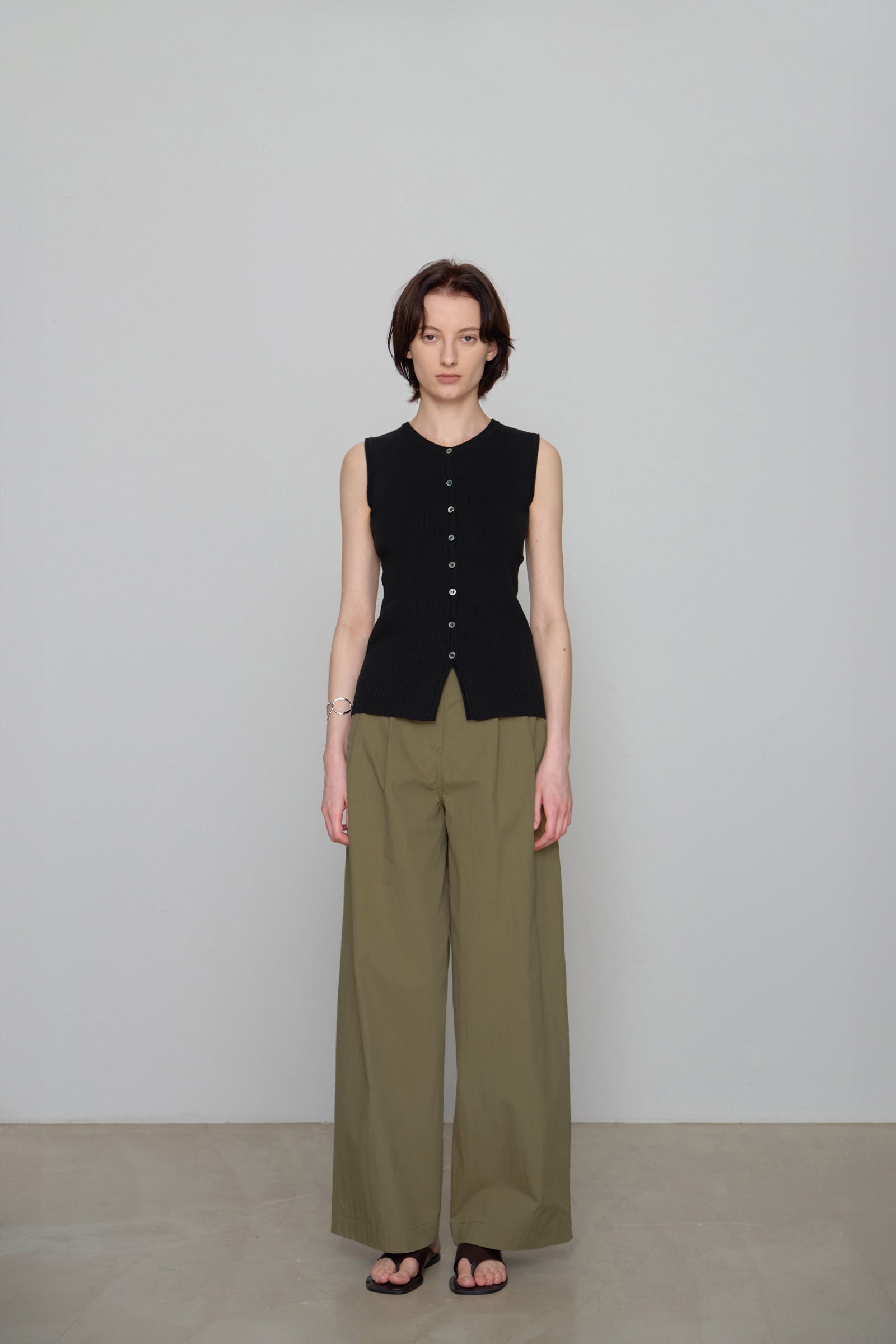 COTTON LINE KNIT VEST_BLACK
