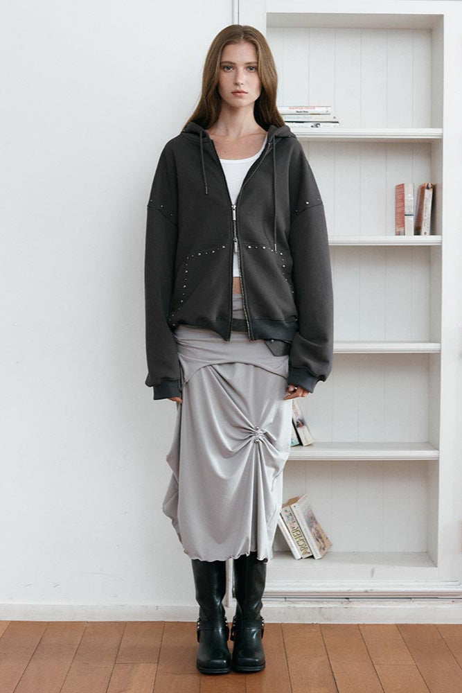 STUD HOOD ZIP-UP_CHARCOAL