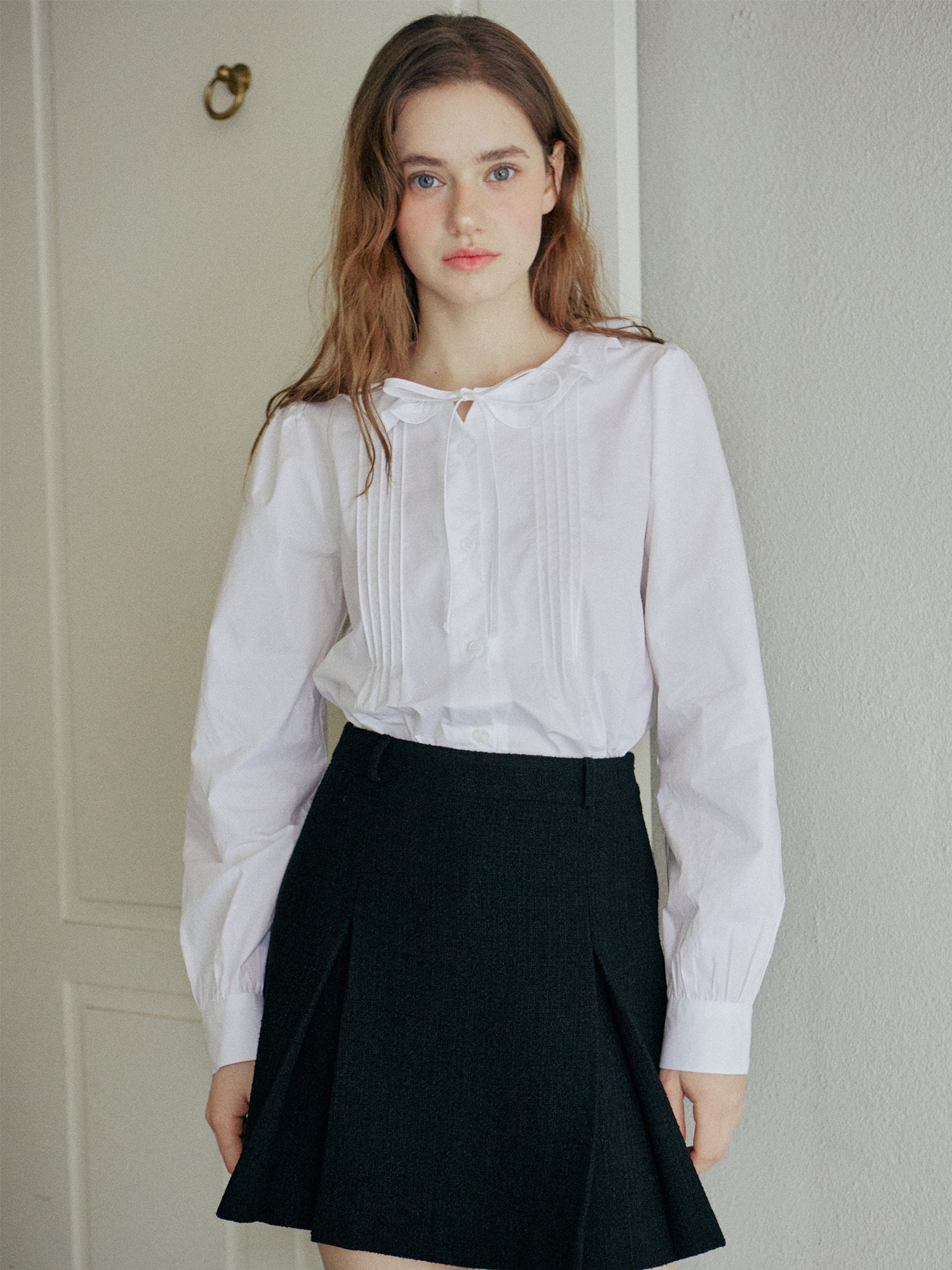 FRILL TUCKED SHIRT_WHITE
