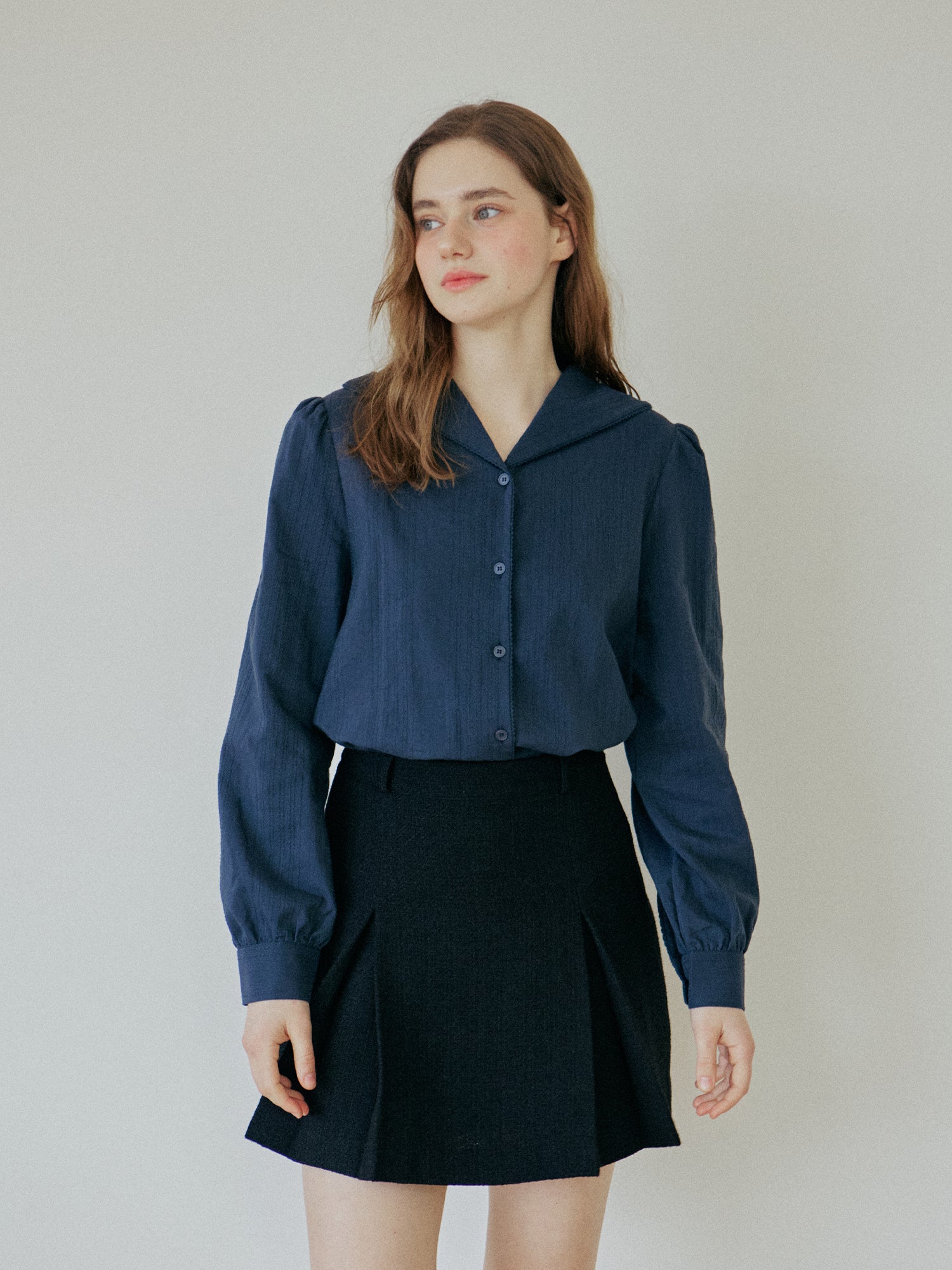 LACE COLLAR SHIRT_NAVY