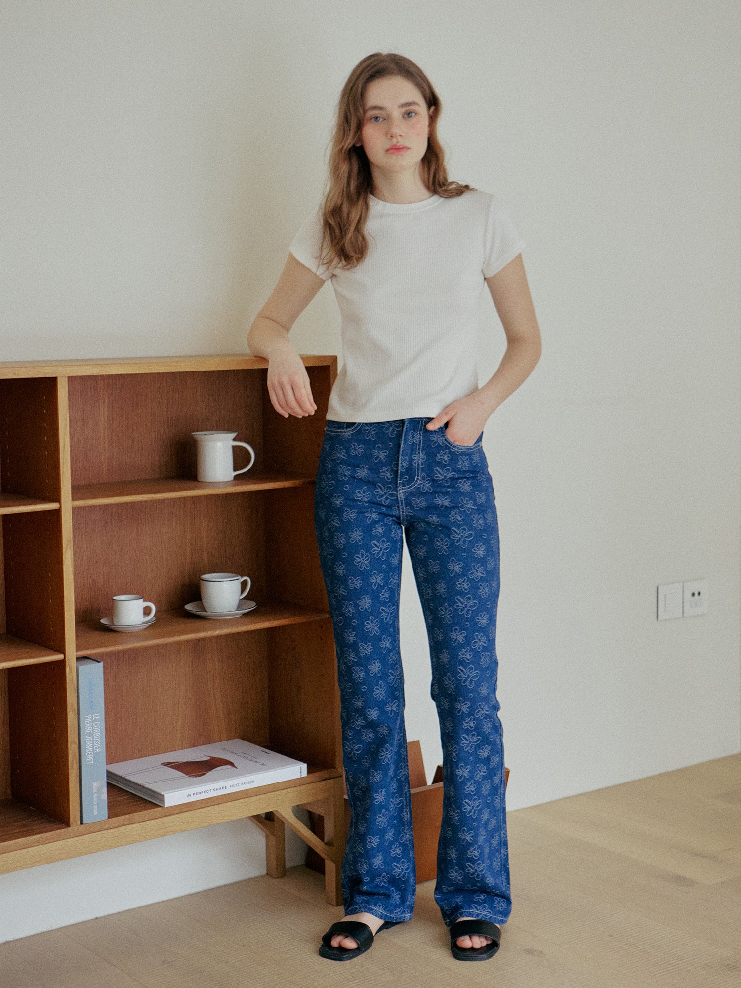 25SS FLOWER JACQUARD DENIM PANTS_BLUE