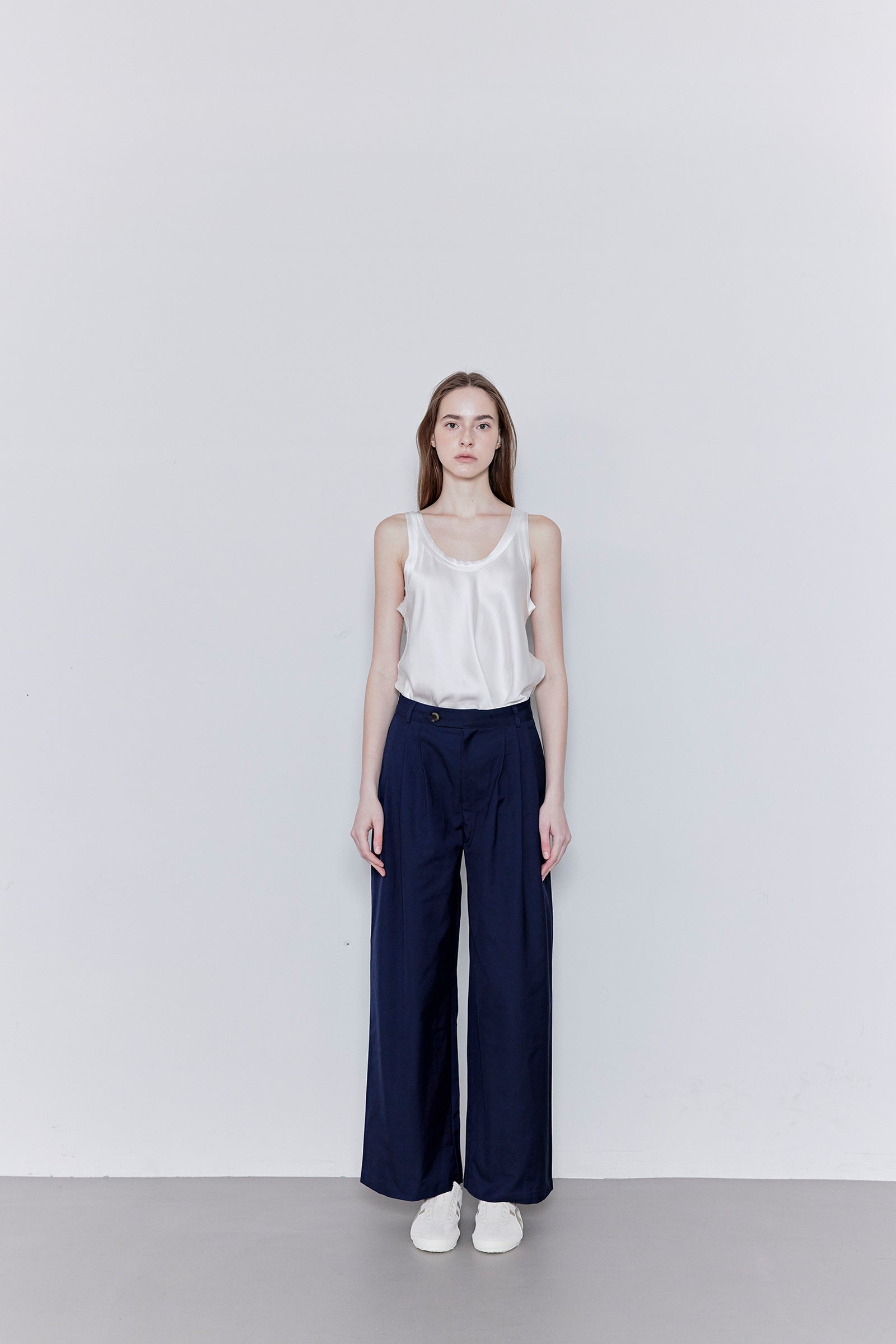 COTTON PINTUCK PANTS_BLEU MARINE