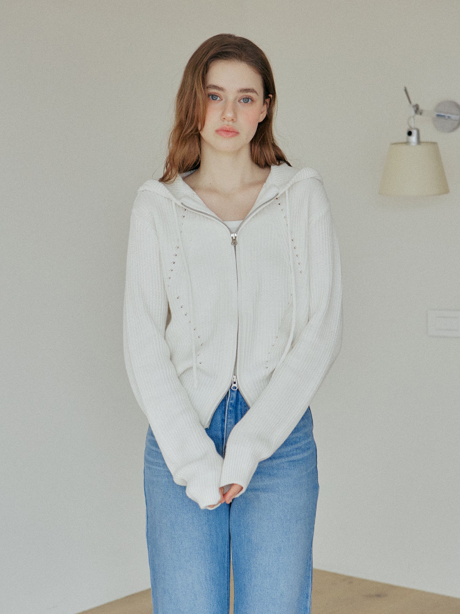 HAZI HOOD KNIT ZIP UP_IVORY
