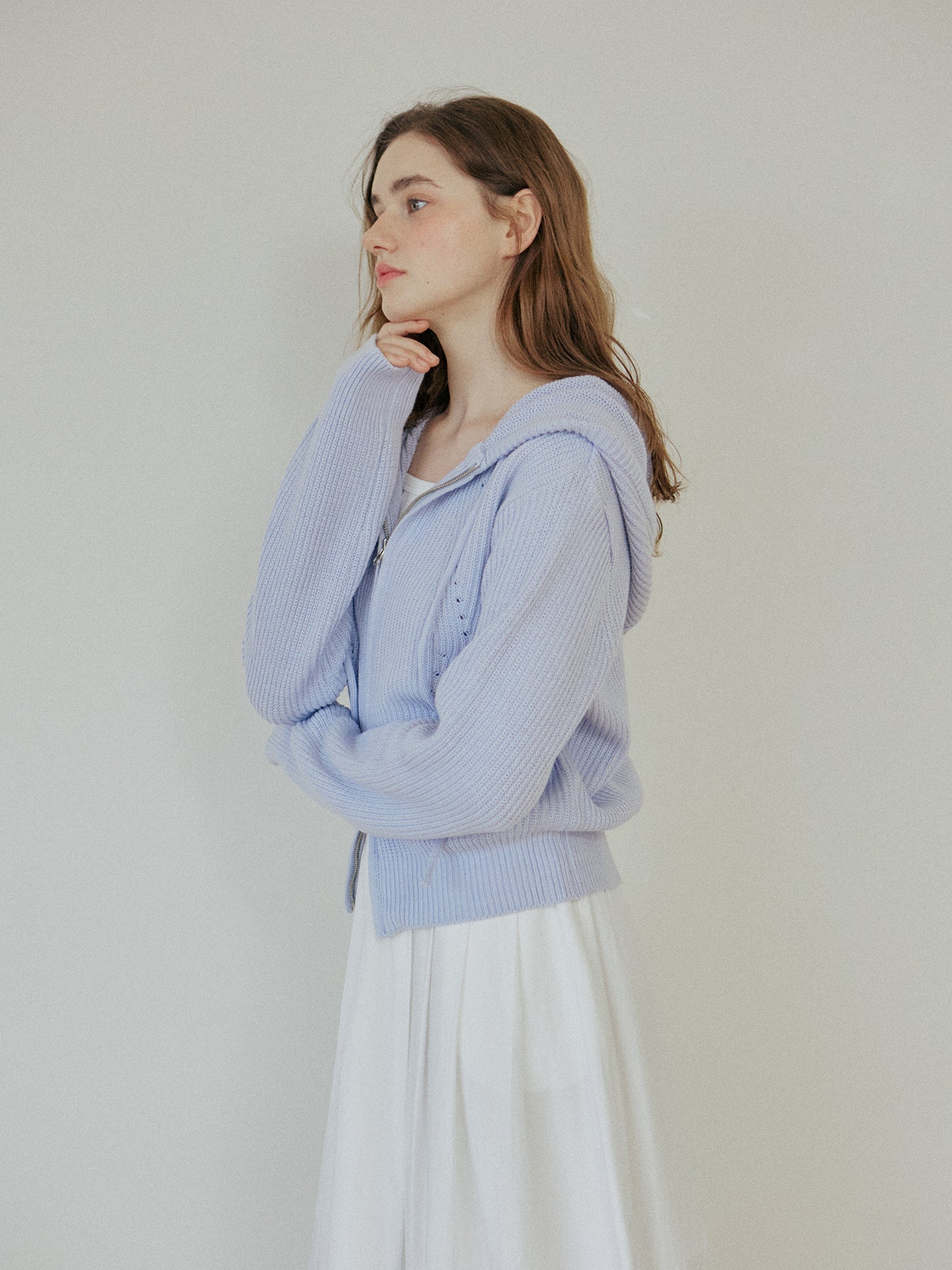HAZI HOOD KNIT ZIP UP_SKYBLUE