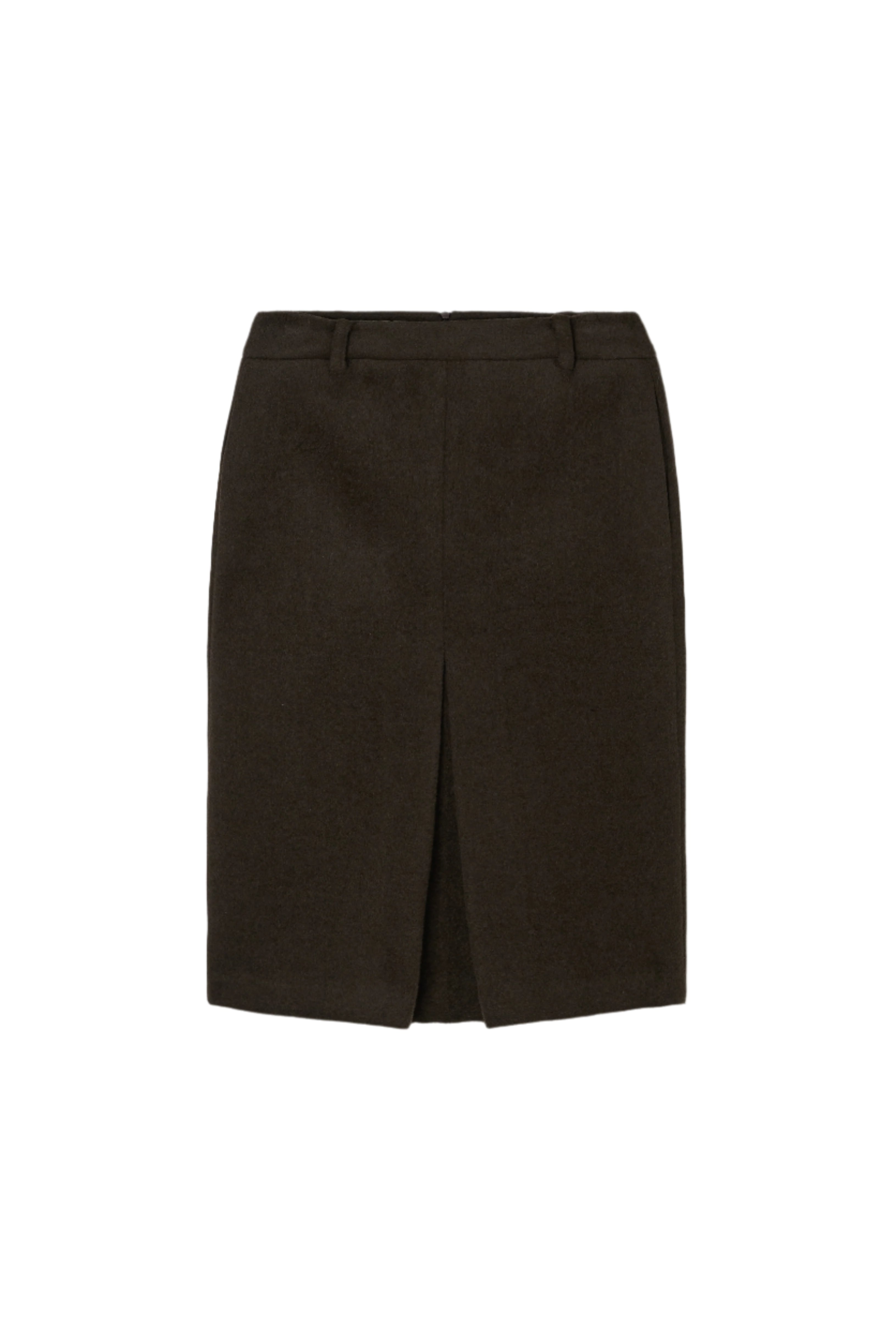 WOOL BLEND FRONT TUCK SLIM SKIRT_BROWN