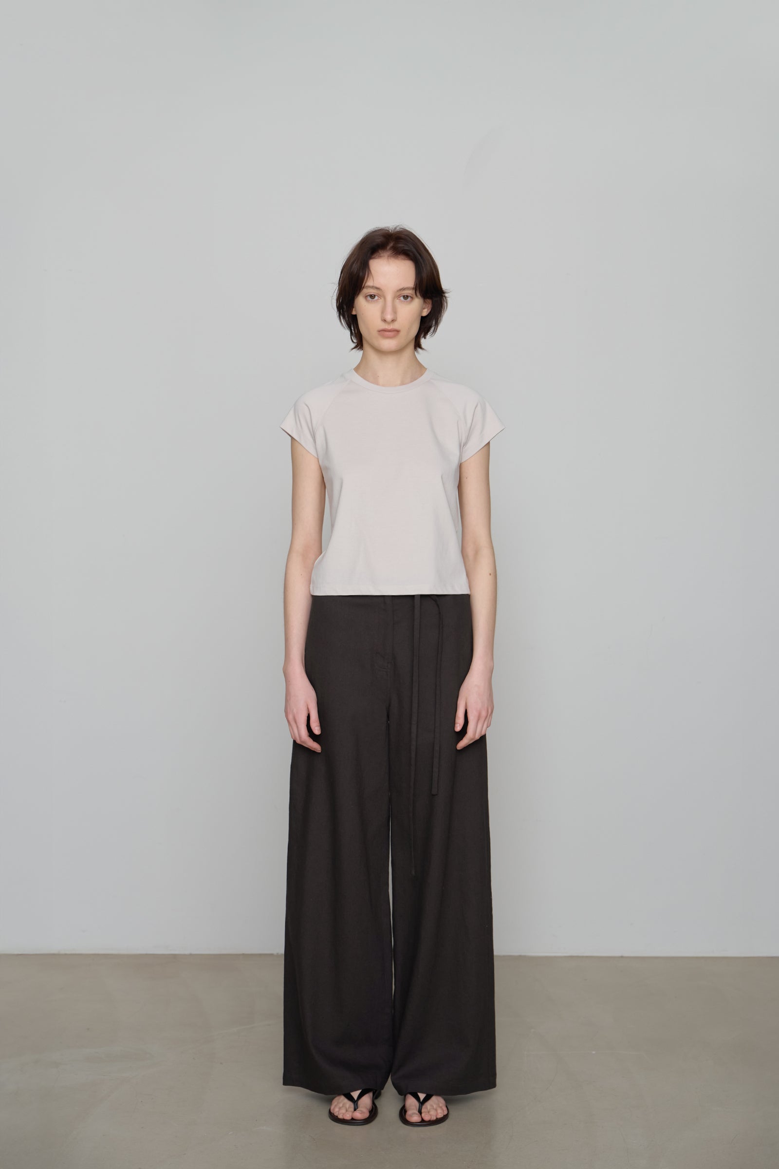 PANTALON LARGE EN LIN AVEC CORDON _MARRON FONCÉ