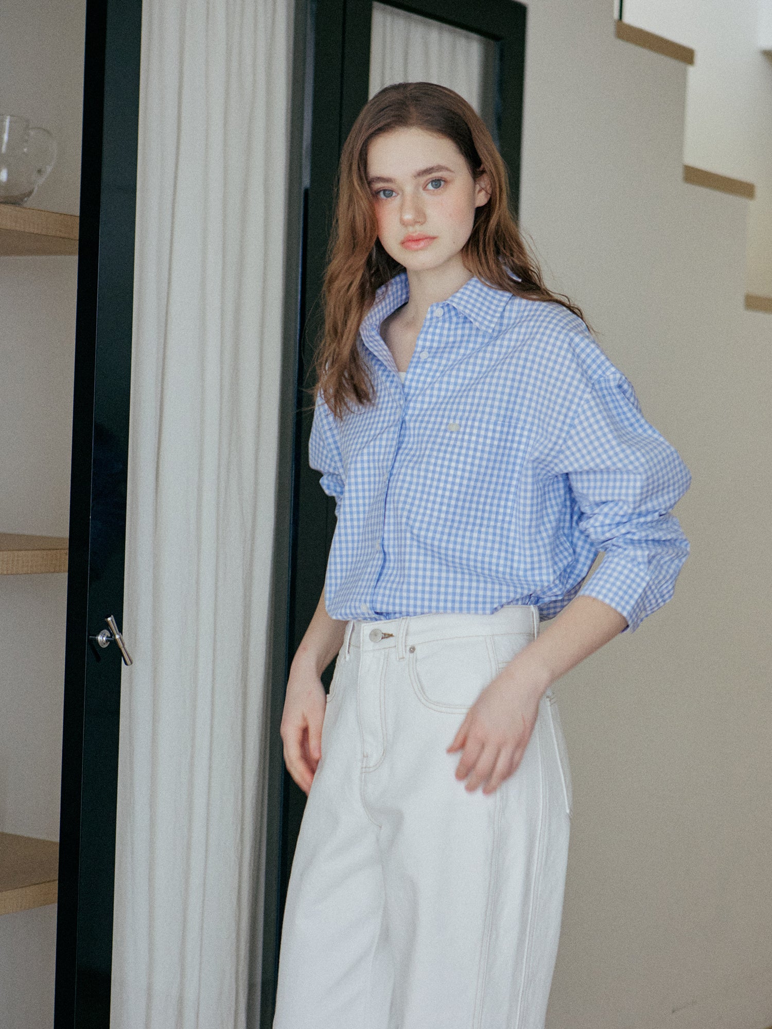 GINGHAM CHECK SHIRT_SKYBLUE