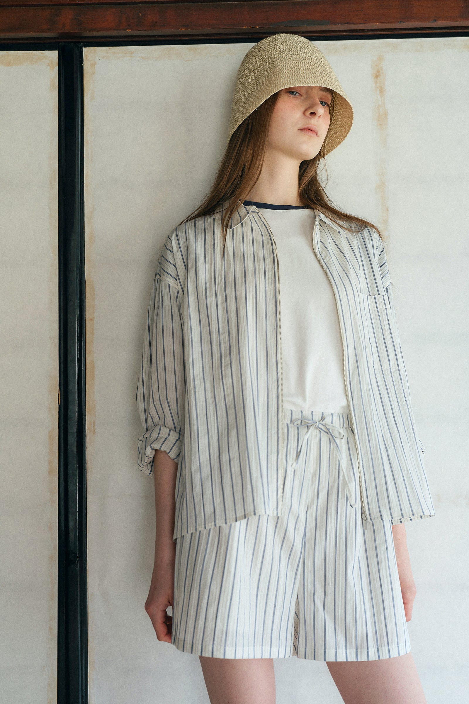 PONS STRIPE ZIP-UP_STRIPE NAVY