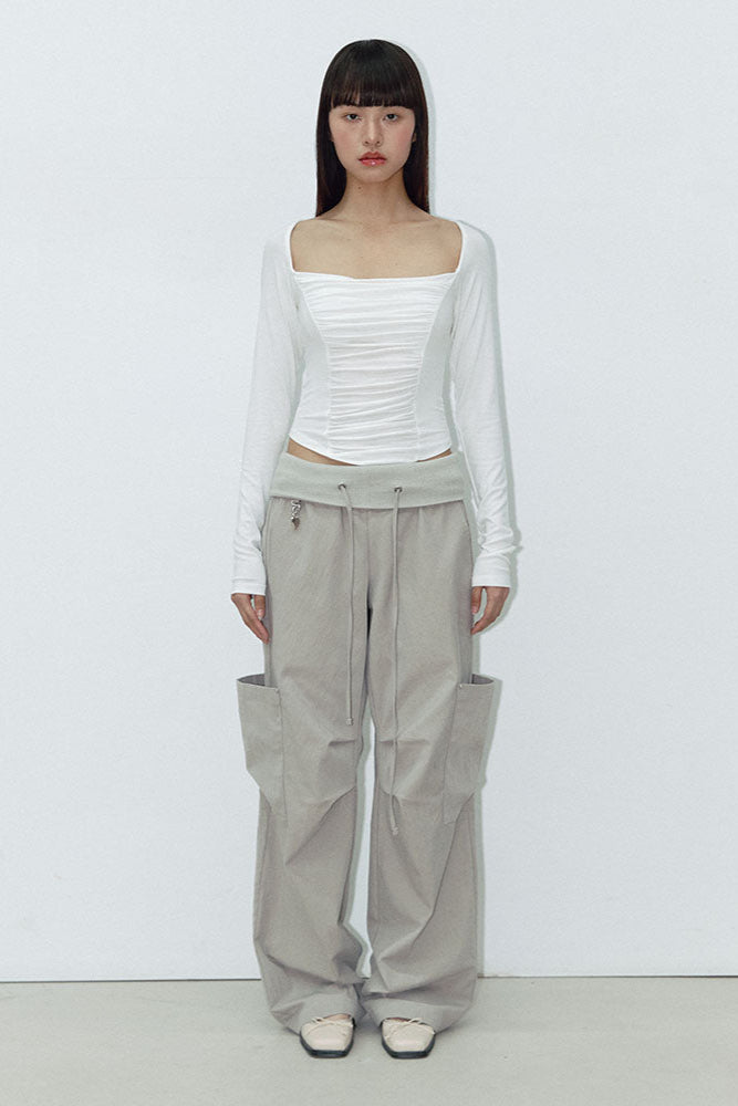 WIDE SQUARE SHIRRING T_IVORY