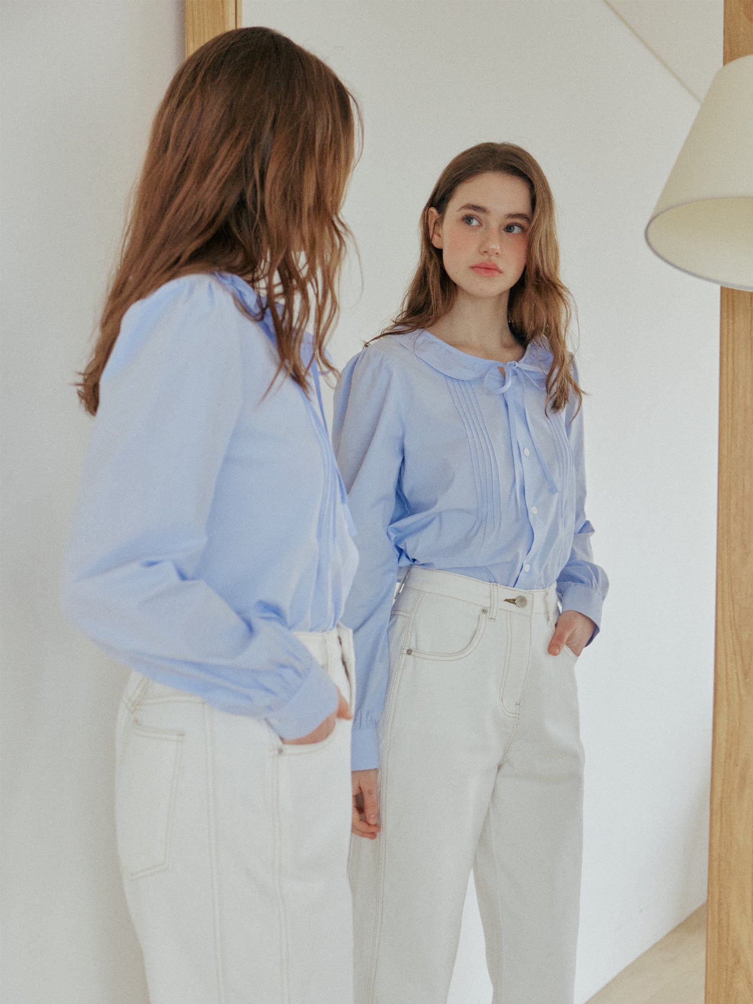 FRILL TUCKED SHIRT_SKY BLUE