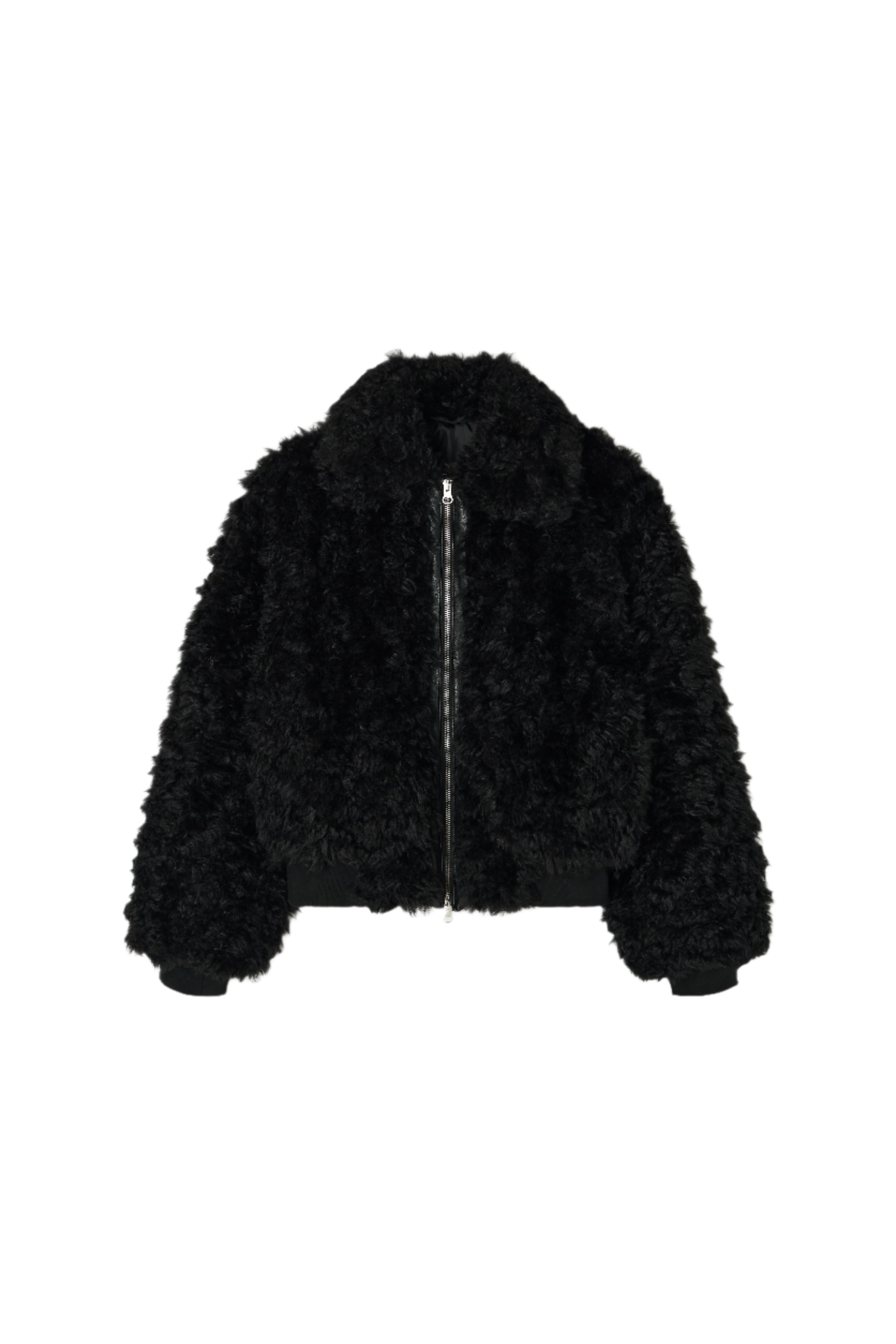 CROPPED ZIP-UP FUR JACKET_BLACK