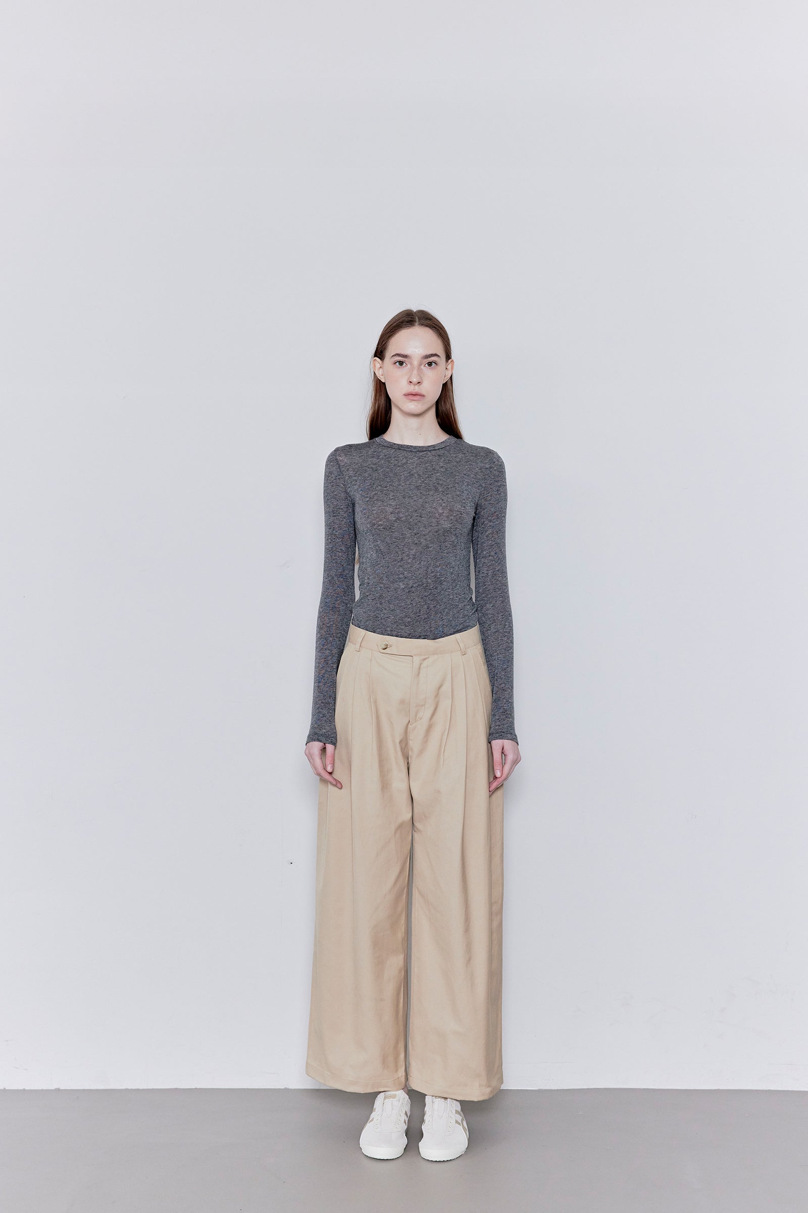 COTTON PINTUCK PANTS_BEIGE