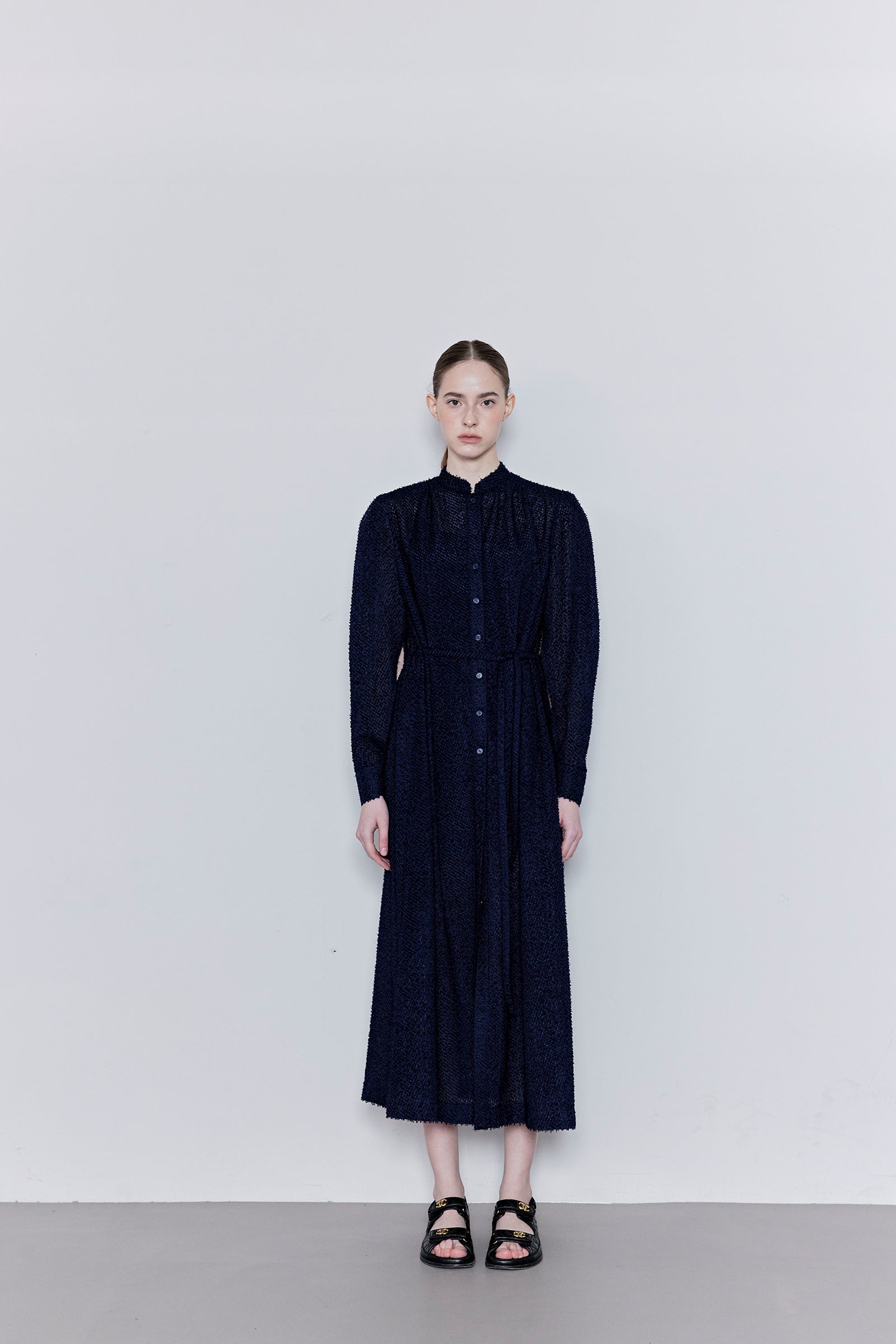 FRINGE LONG DRESS_BLEU MARINE