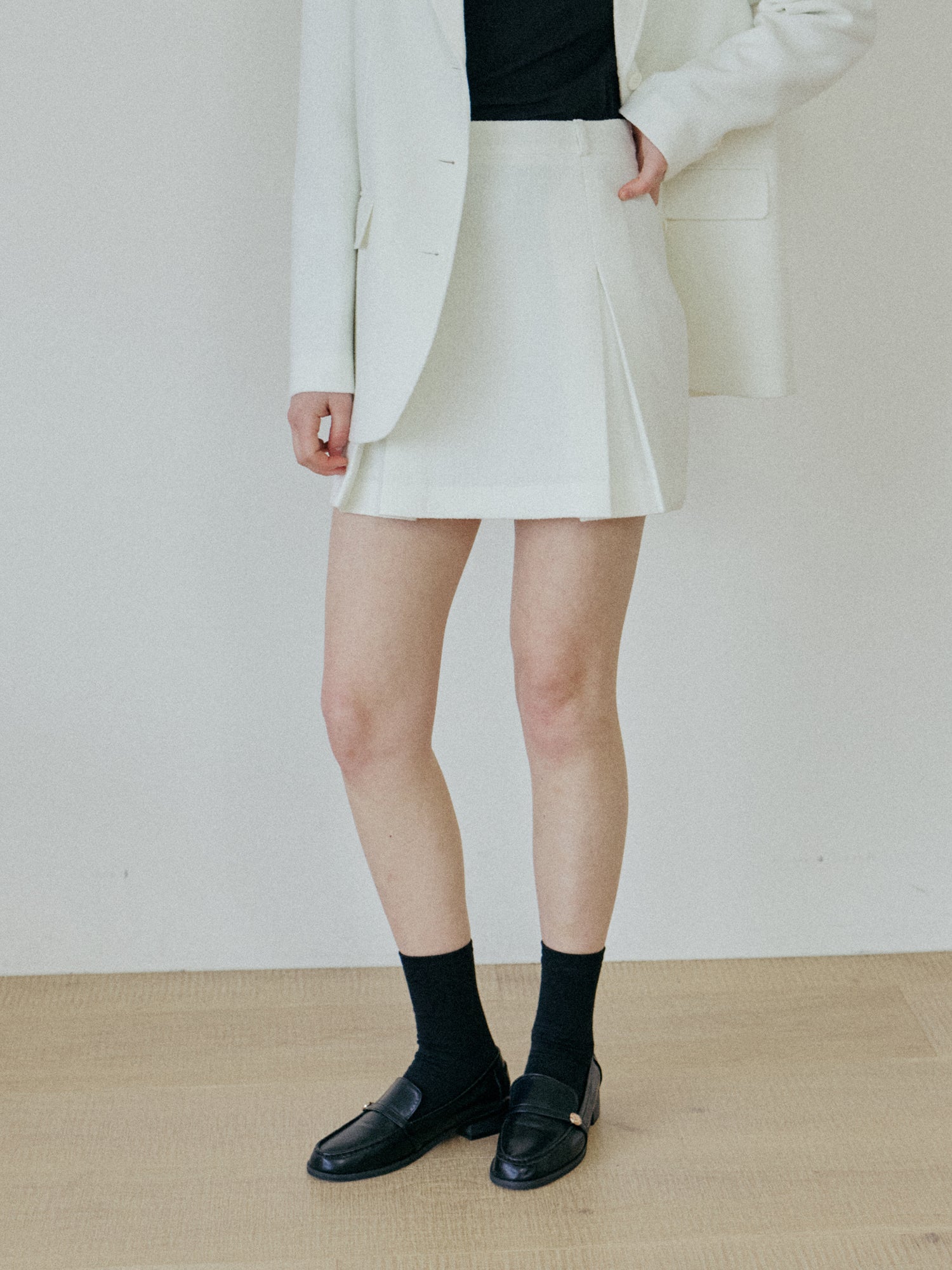 PLEATED TWEED SKIRT_IVORY