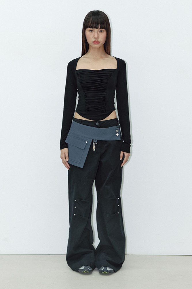 WIDE SQUARE SHIRRING T_BLACK