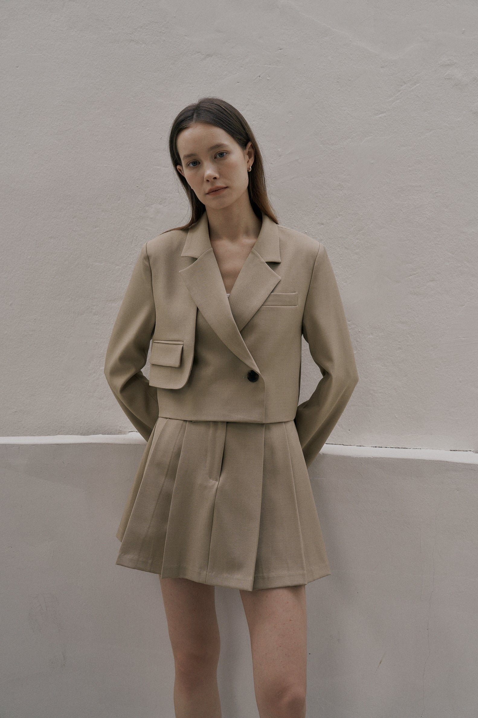 PLEATED MINI SKIRT_BEIGE