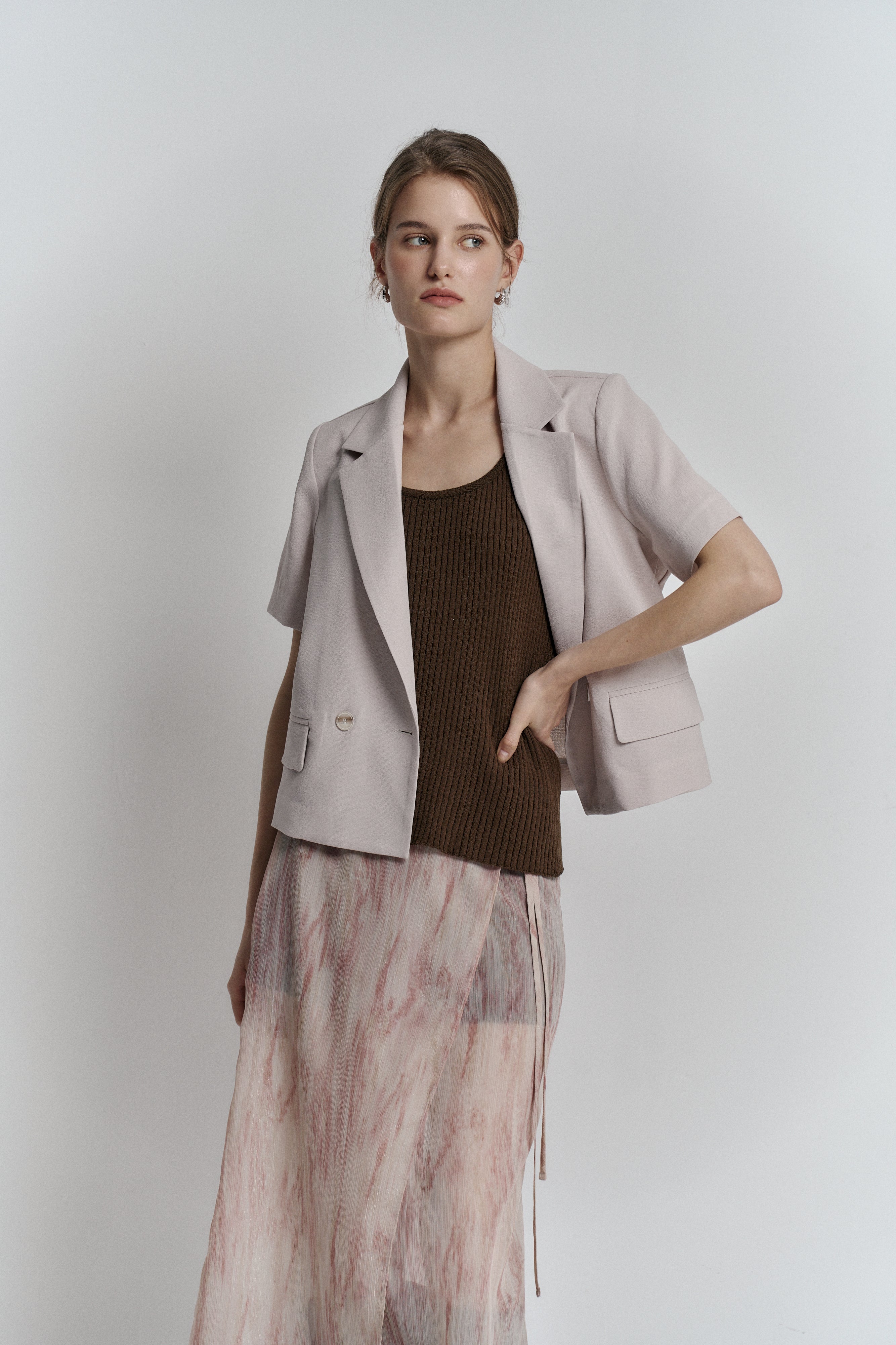 ONE BUTTON HALF JACKET_ROBE BEIGE