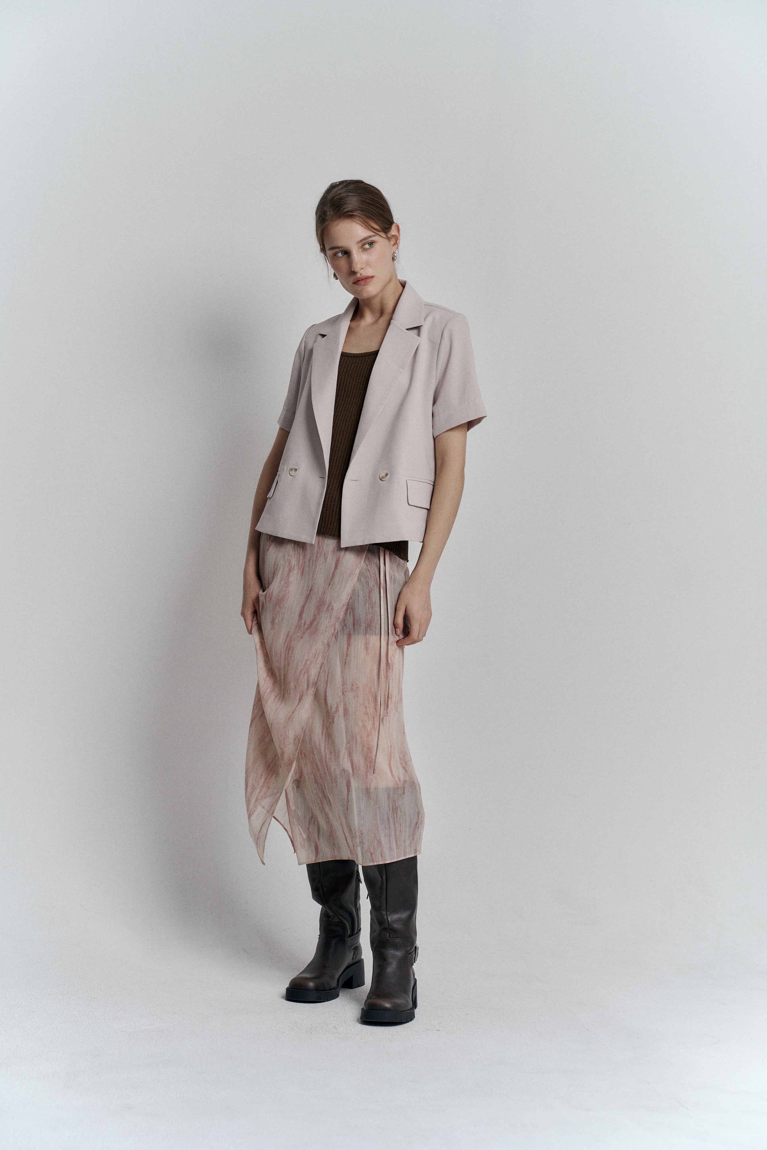 ONE BUTTON HALF JACKET_ROBE BEIGE