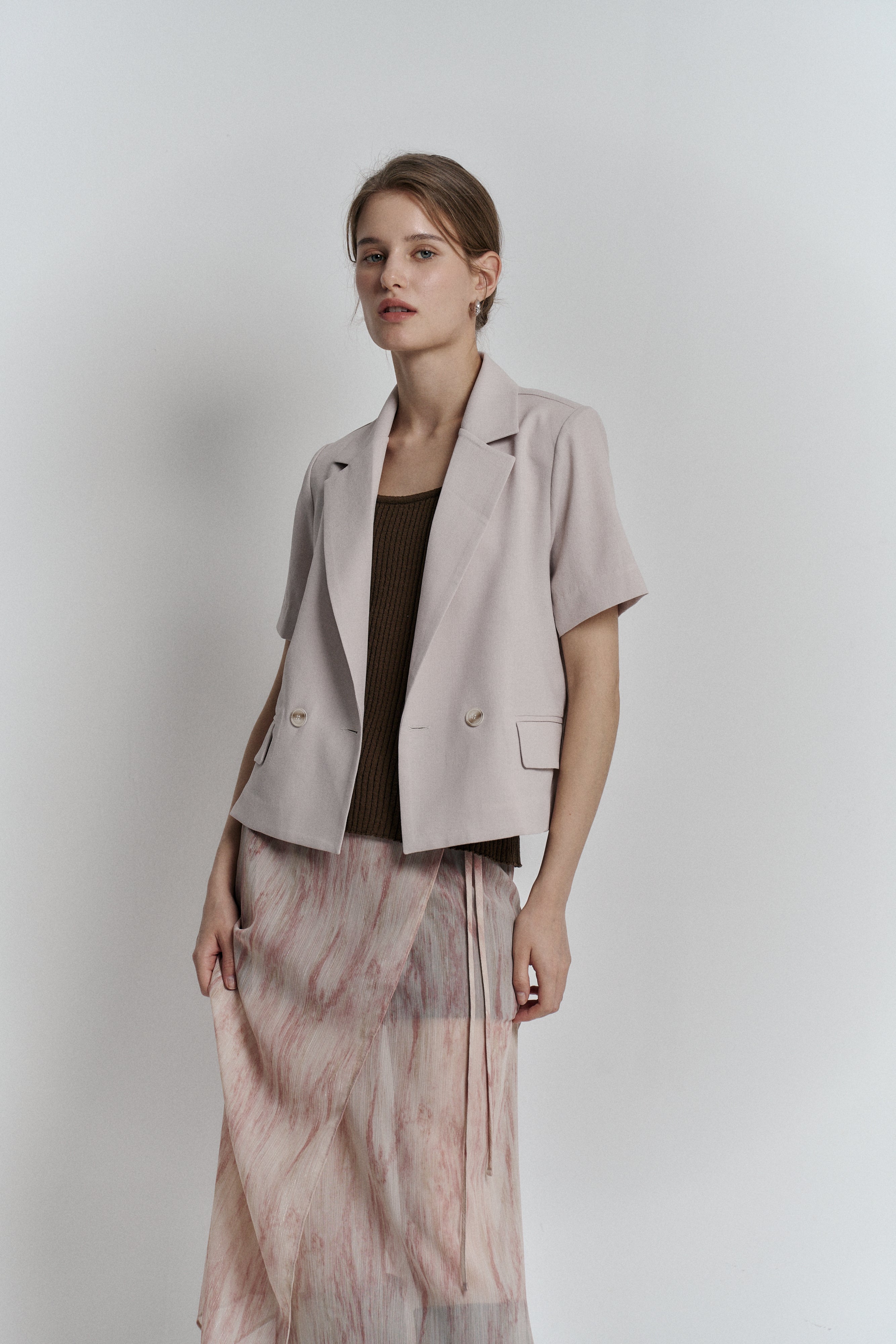 ONE BUTTON HALF JACKET_ROBE BEIGE