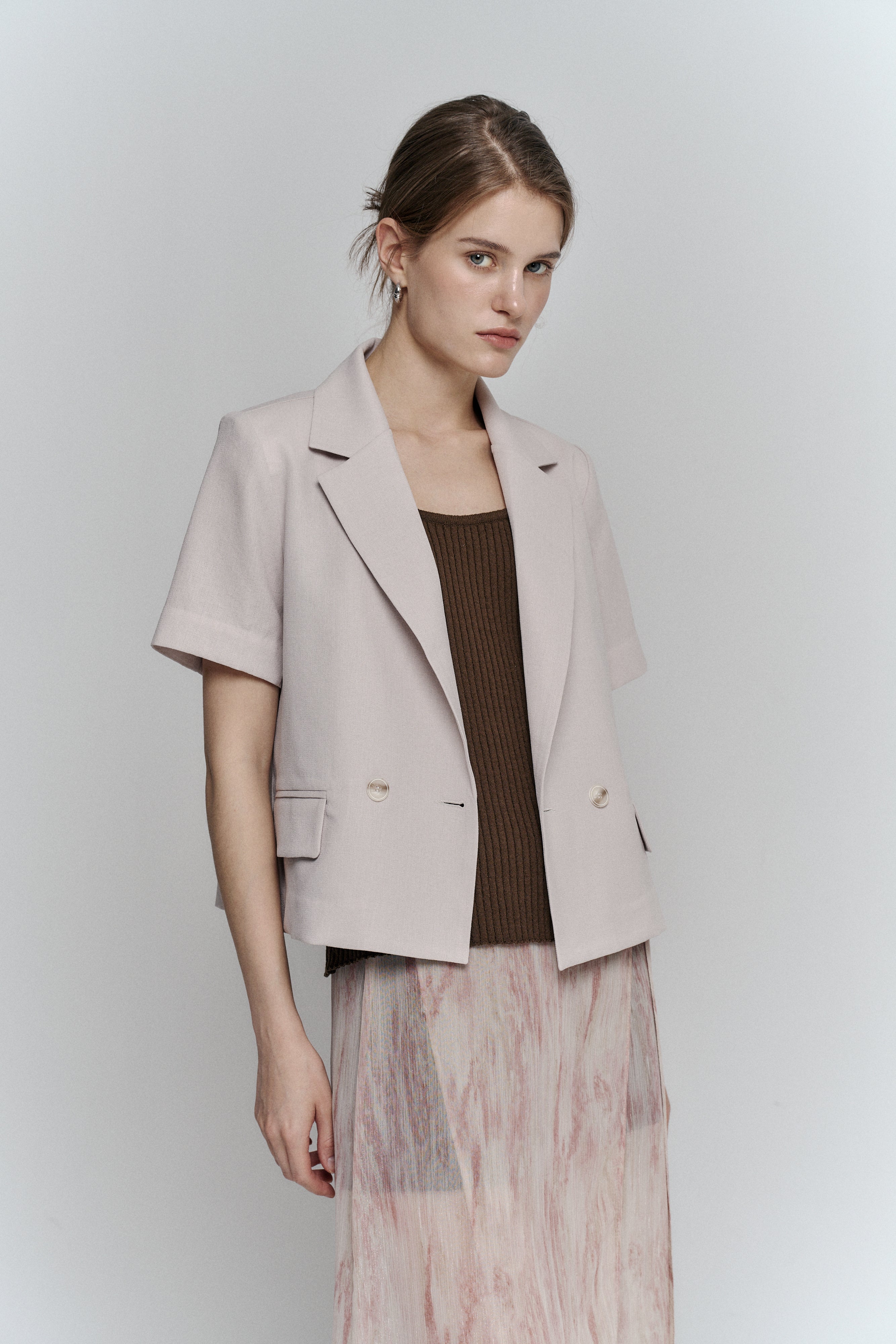 ONE BUTTON HALF JACKET_ROBE BEIGE