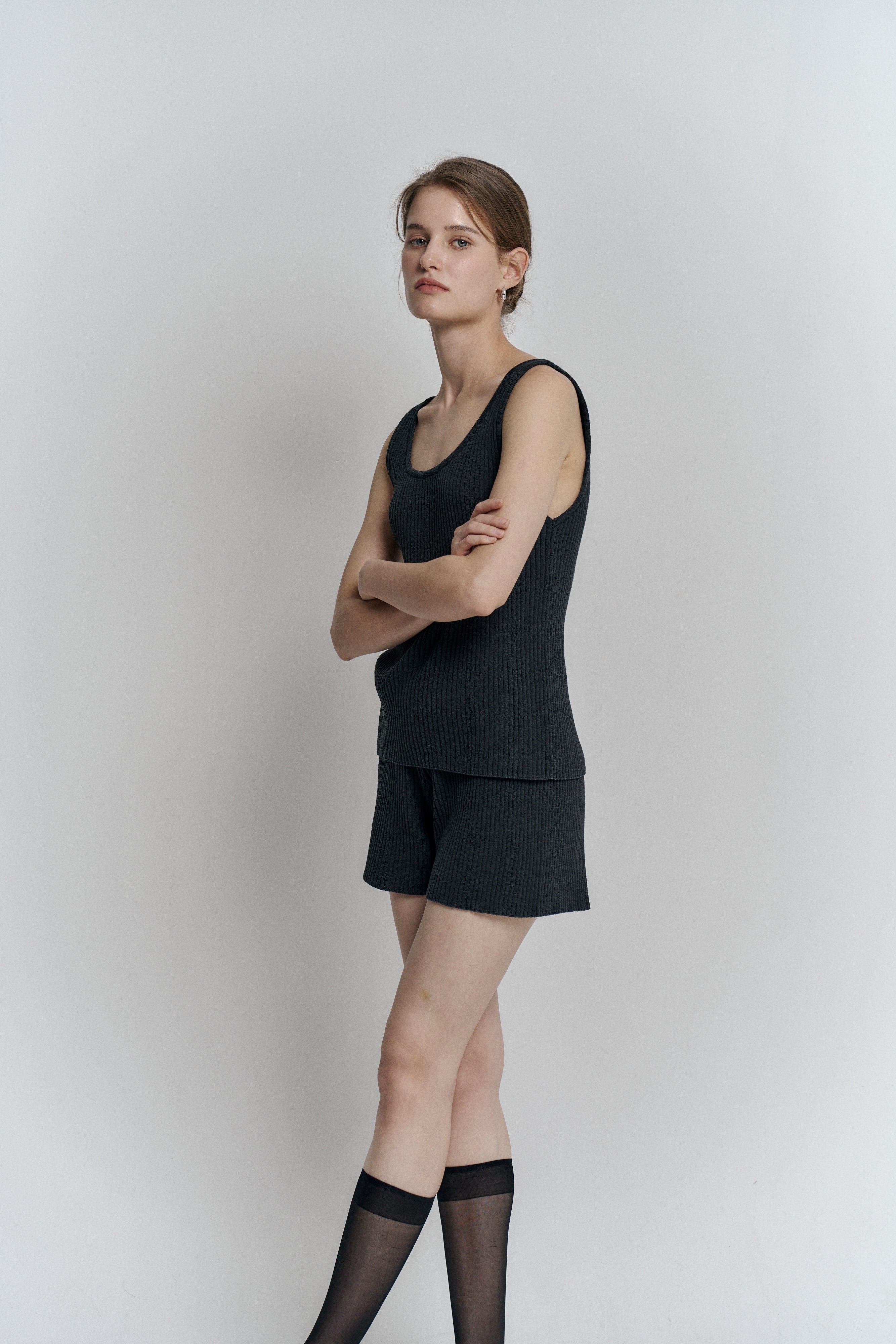 RIBBED KNIT SHORTS_NAVY