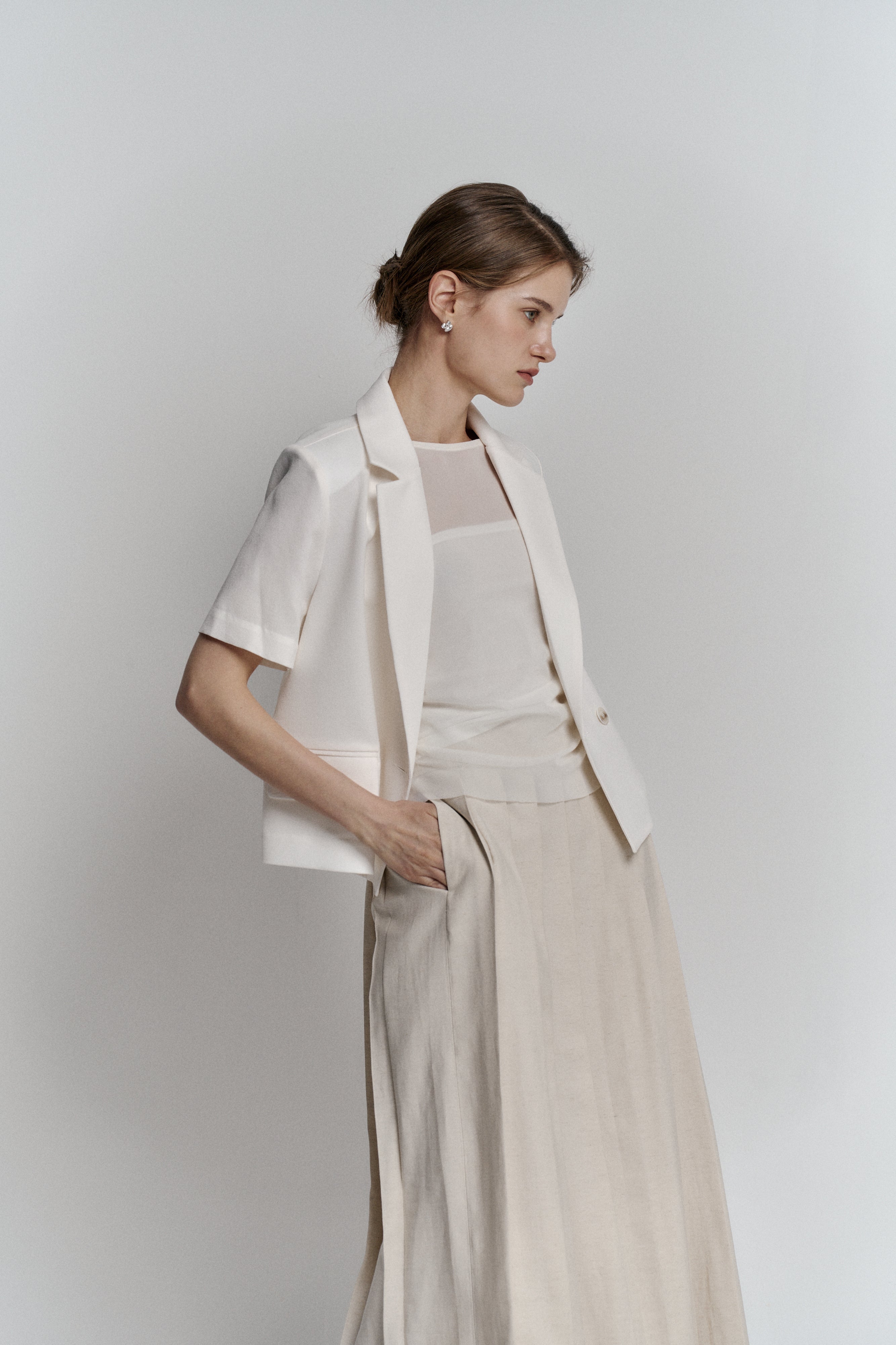 ONE BUTTON HALF JACKET_IVOIRE
