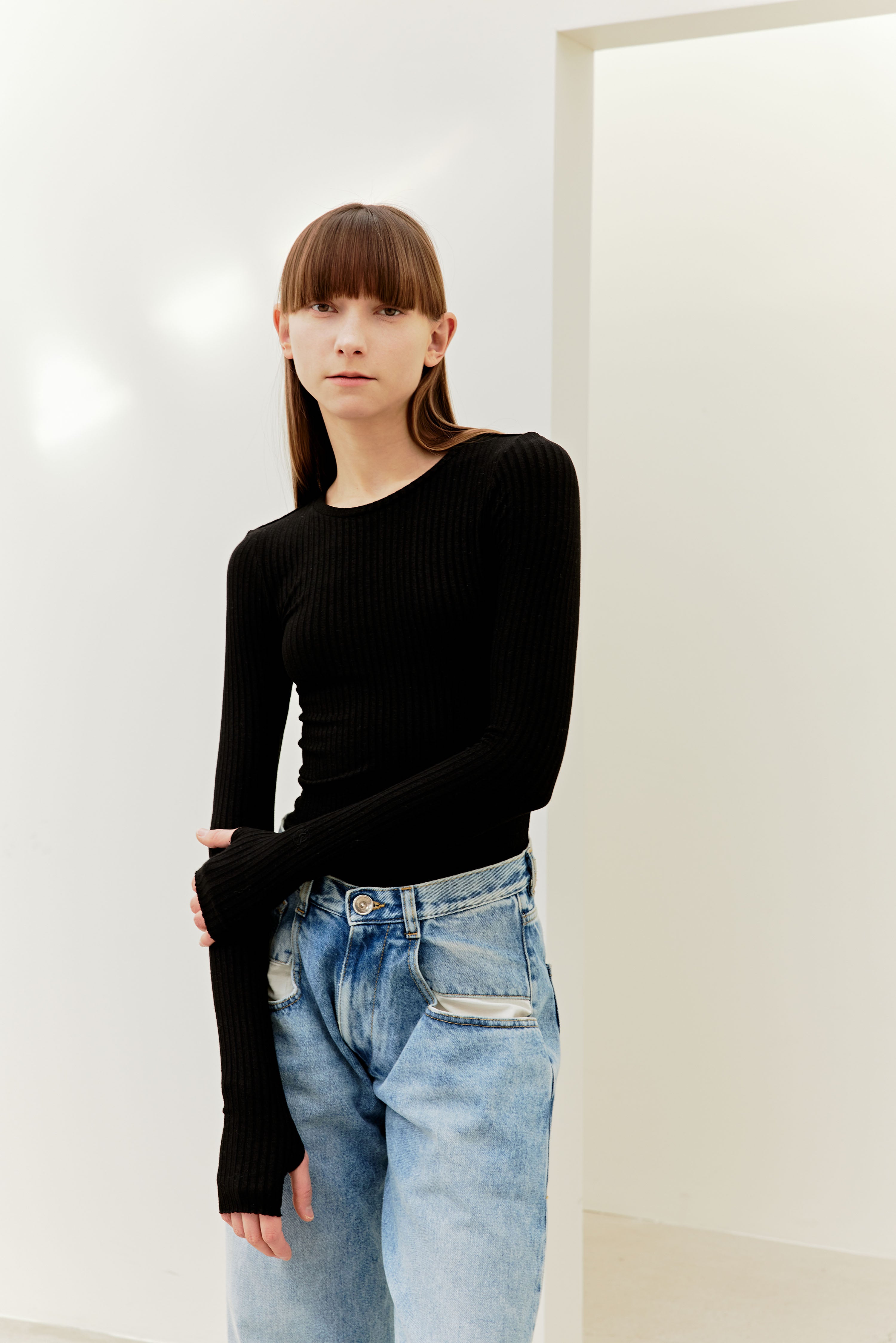 SLIM FIT LONG SLEEVE T-SHIRTS_BLACK