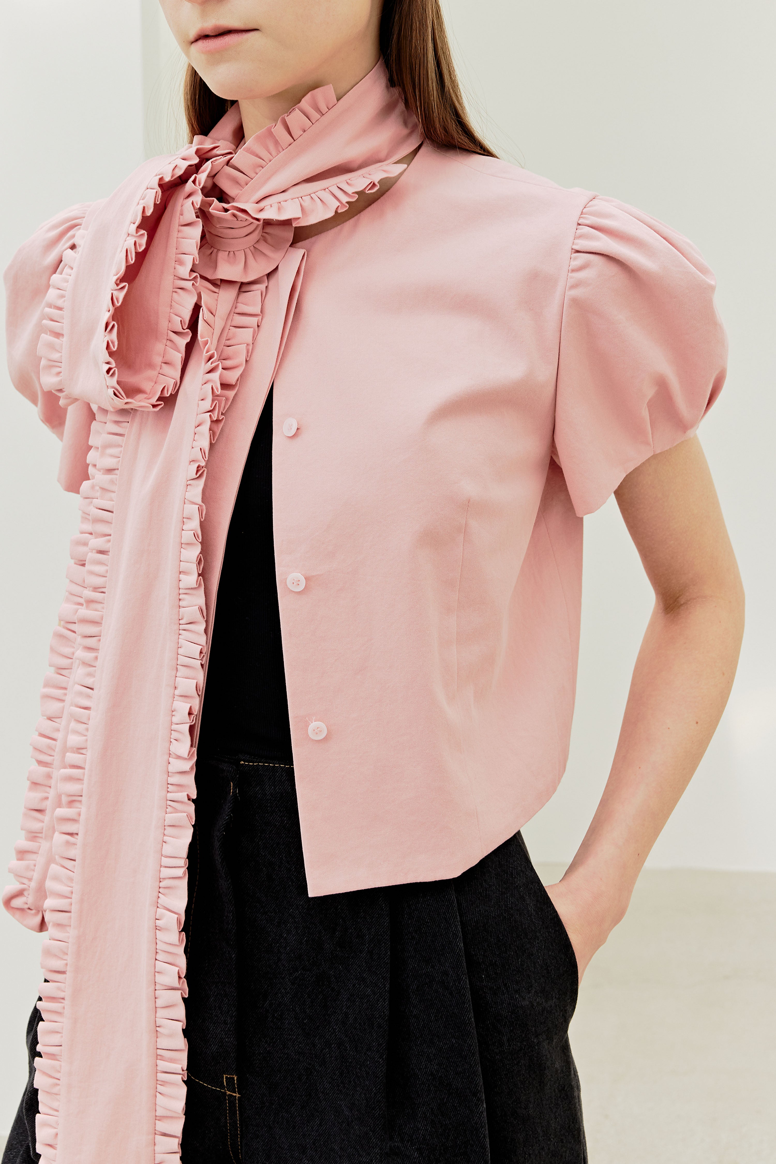 BLOUSE AVEC NŒUD À VOLANTS_ROSE