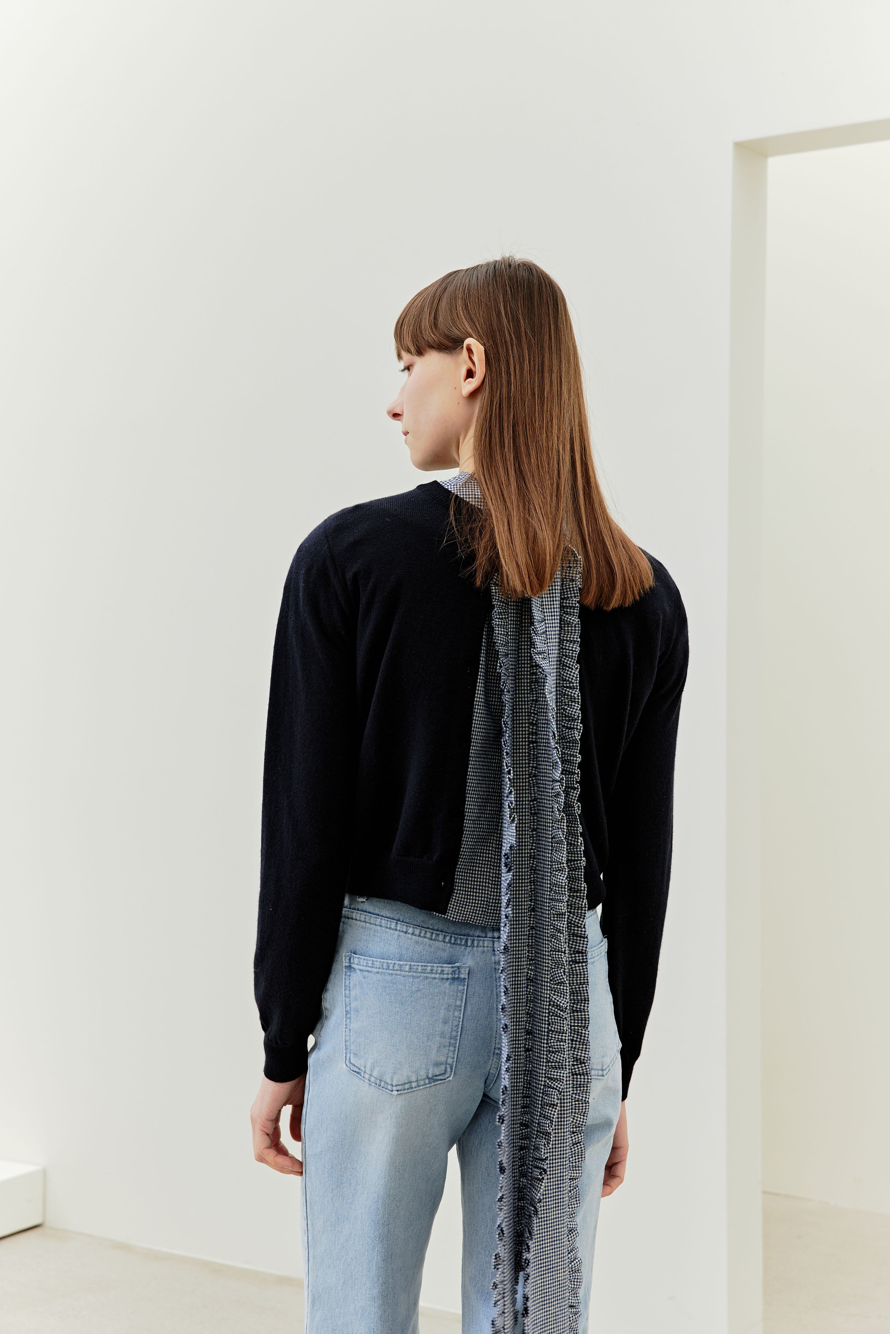 FRILL TIE BLOUSE_GINGHAMCHECK