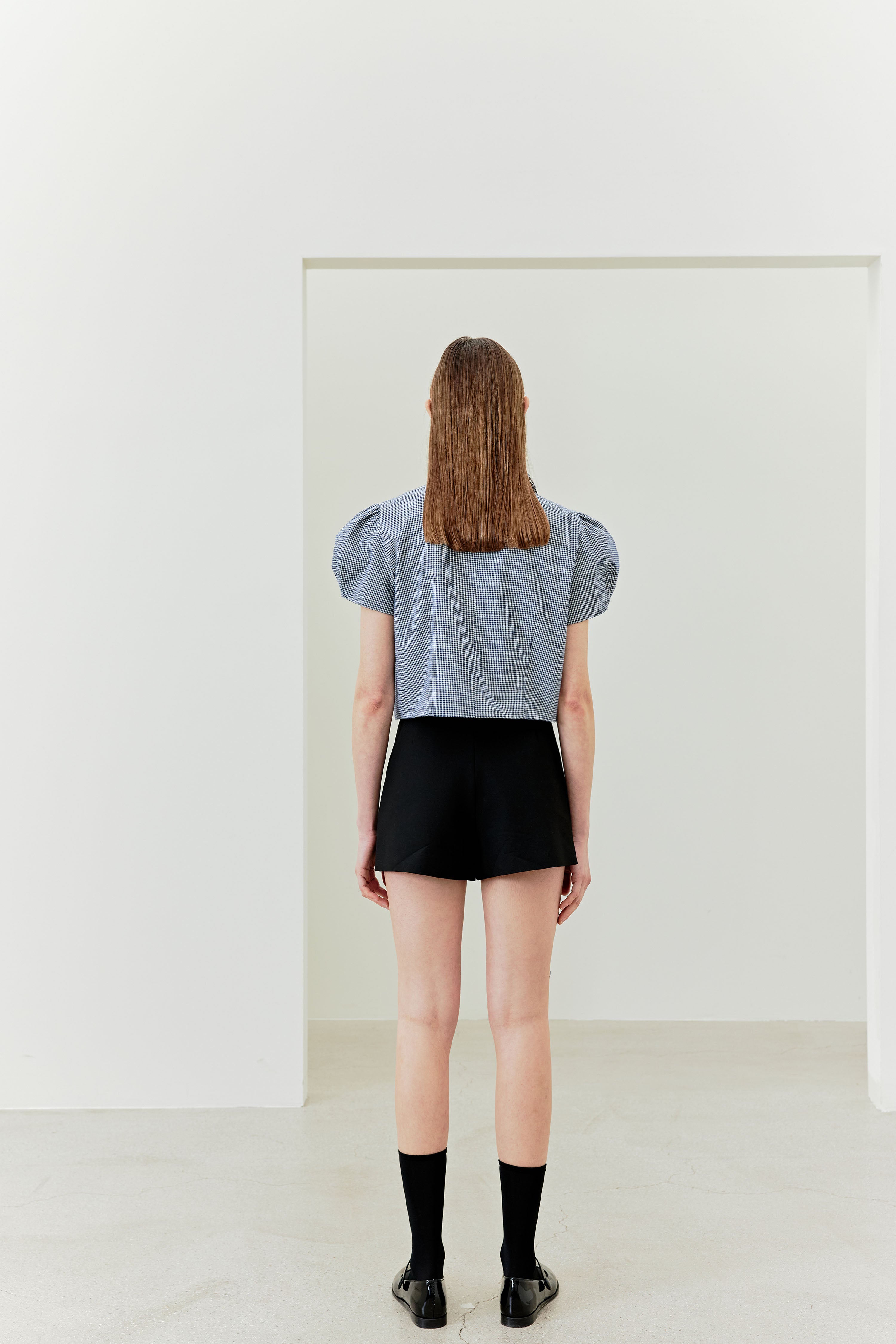FRILL TIE BLOUSE_GINGHAMCHECK