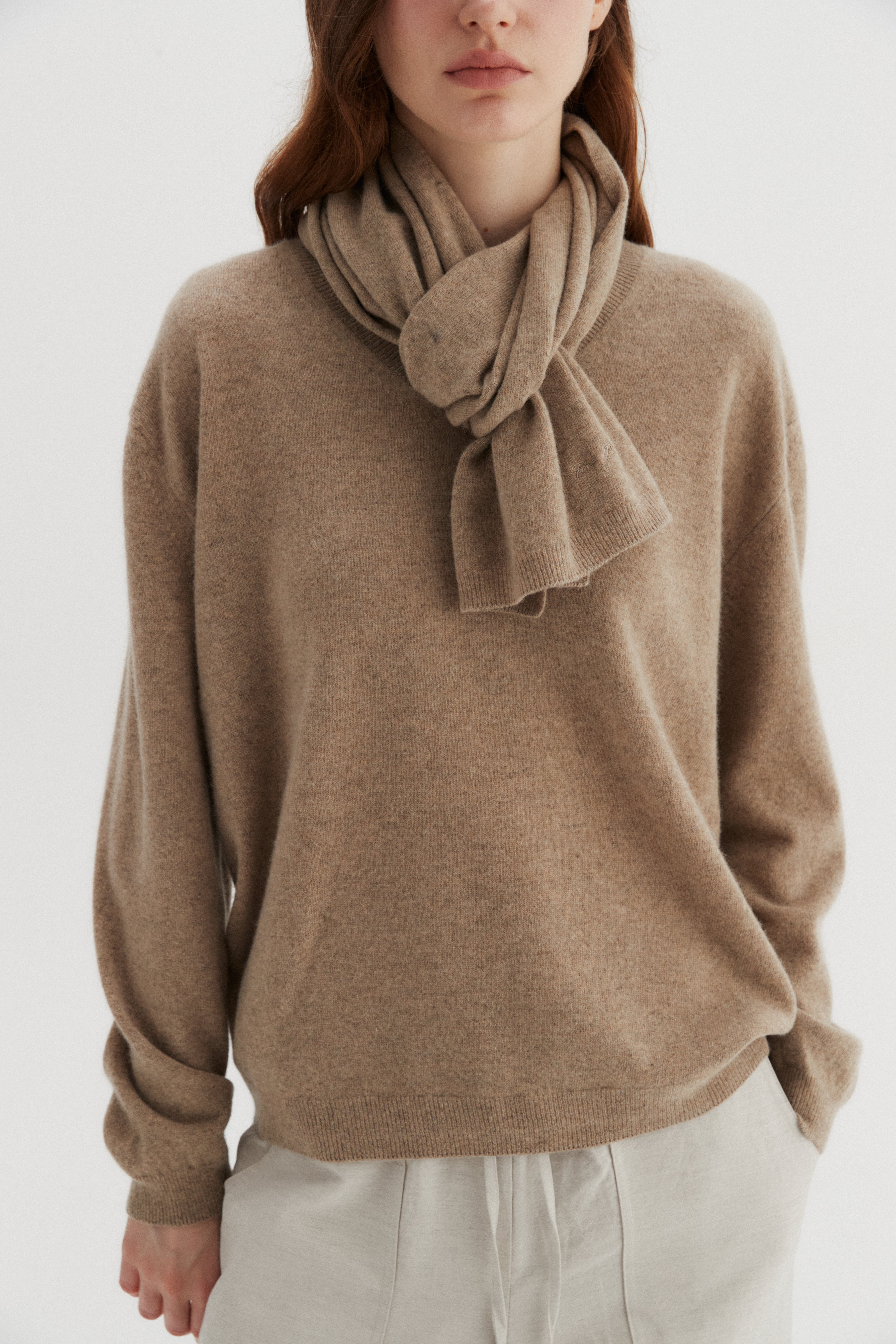 PULL COL V EN LAINE_BEIGE FONCÉ