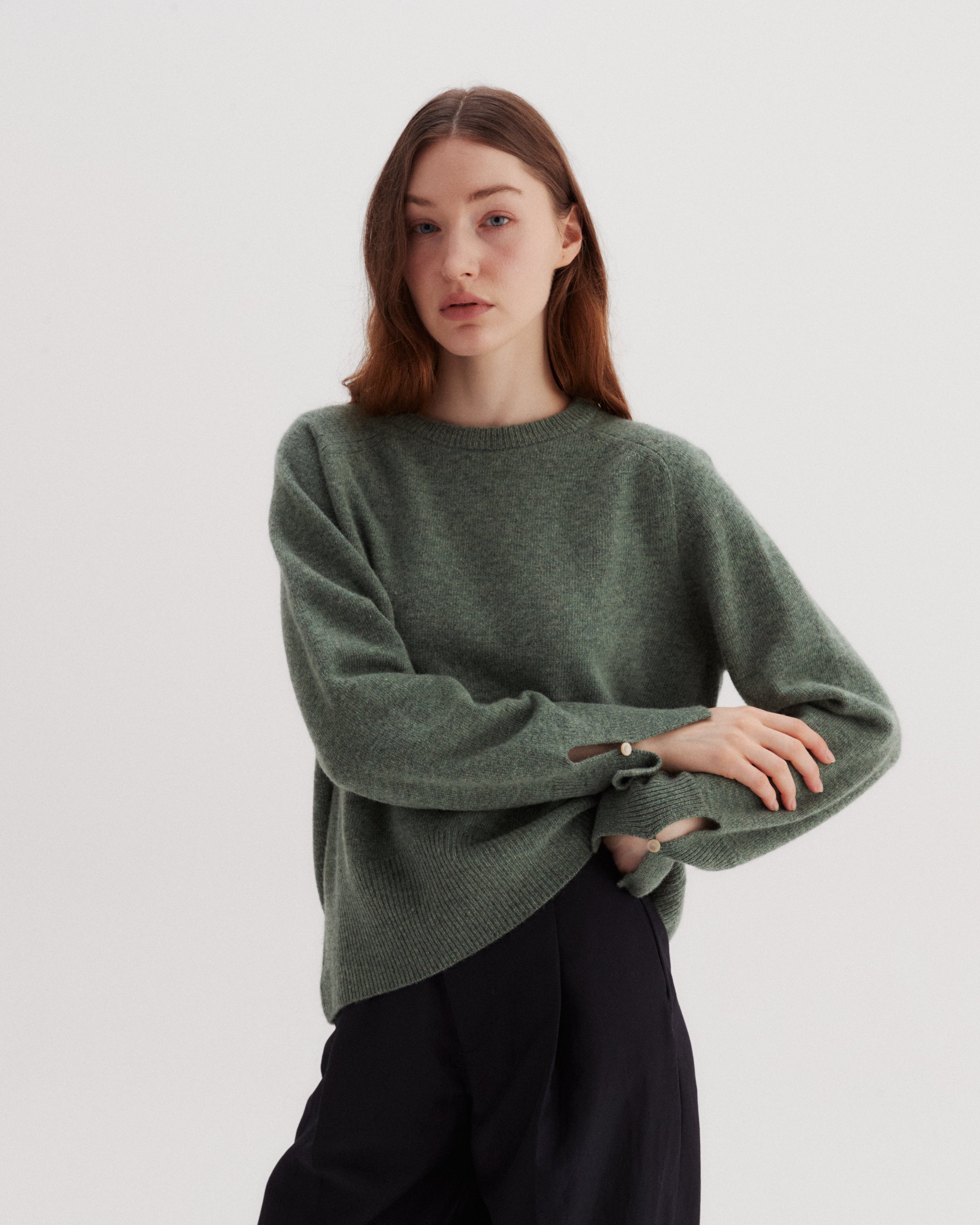 PULL RAGLAN À COL ROND_VERT FONCÉ