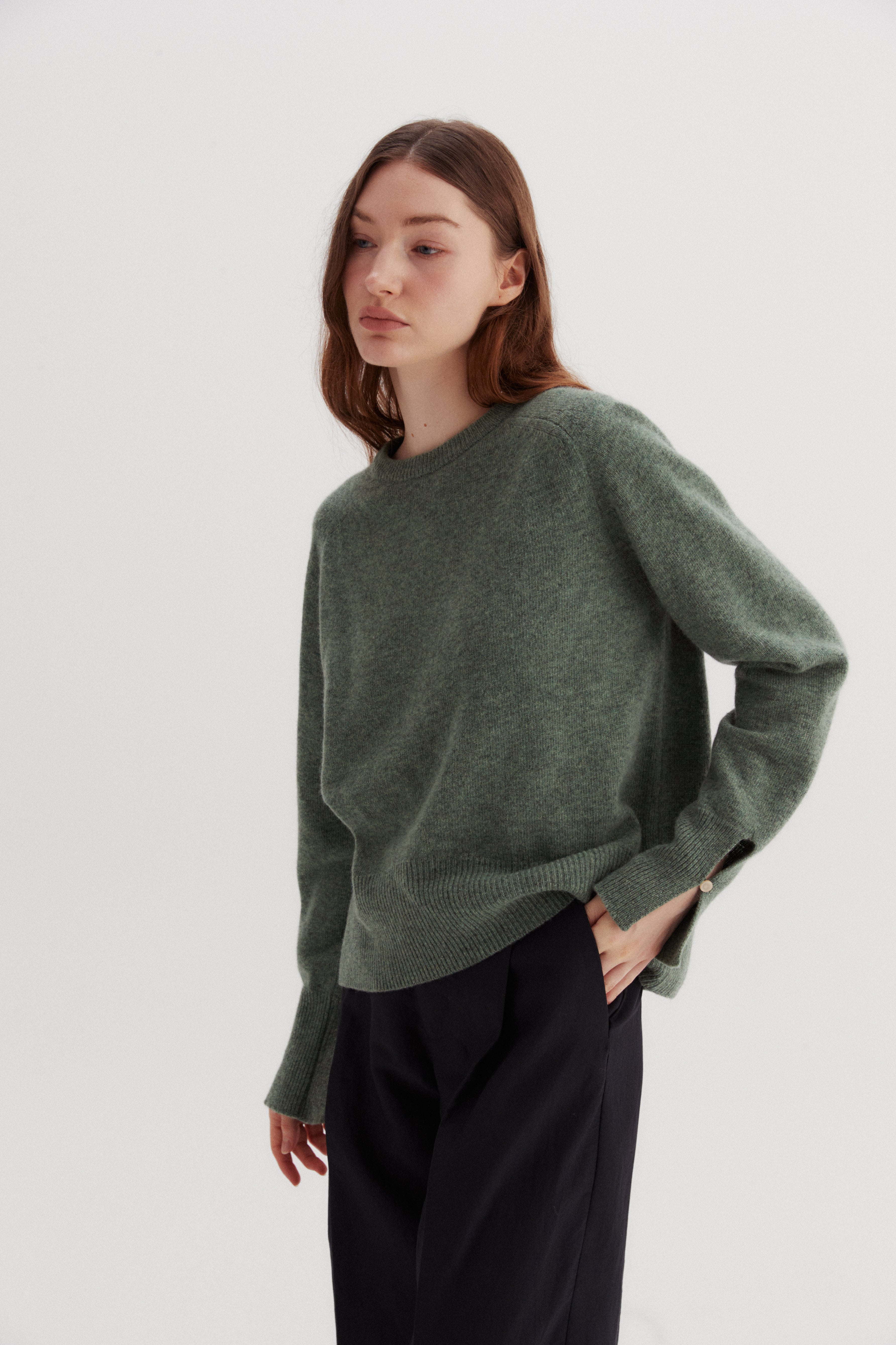 SADDLE ROUND SWEATER_VERT FONCÉ
