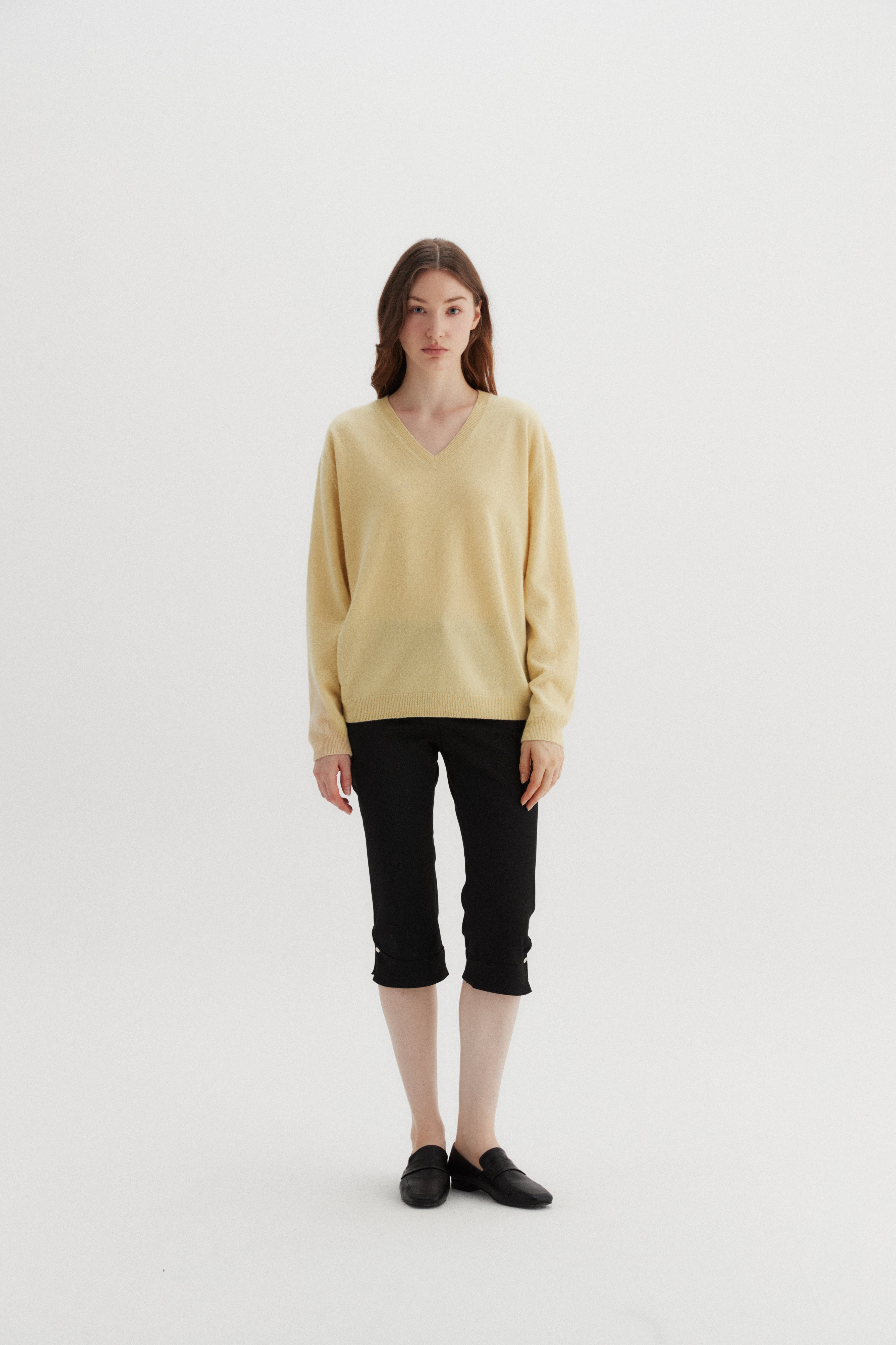 PULL COL V EN LAINE_JAUNE CLAIR