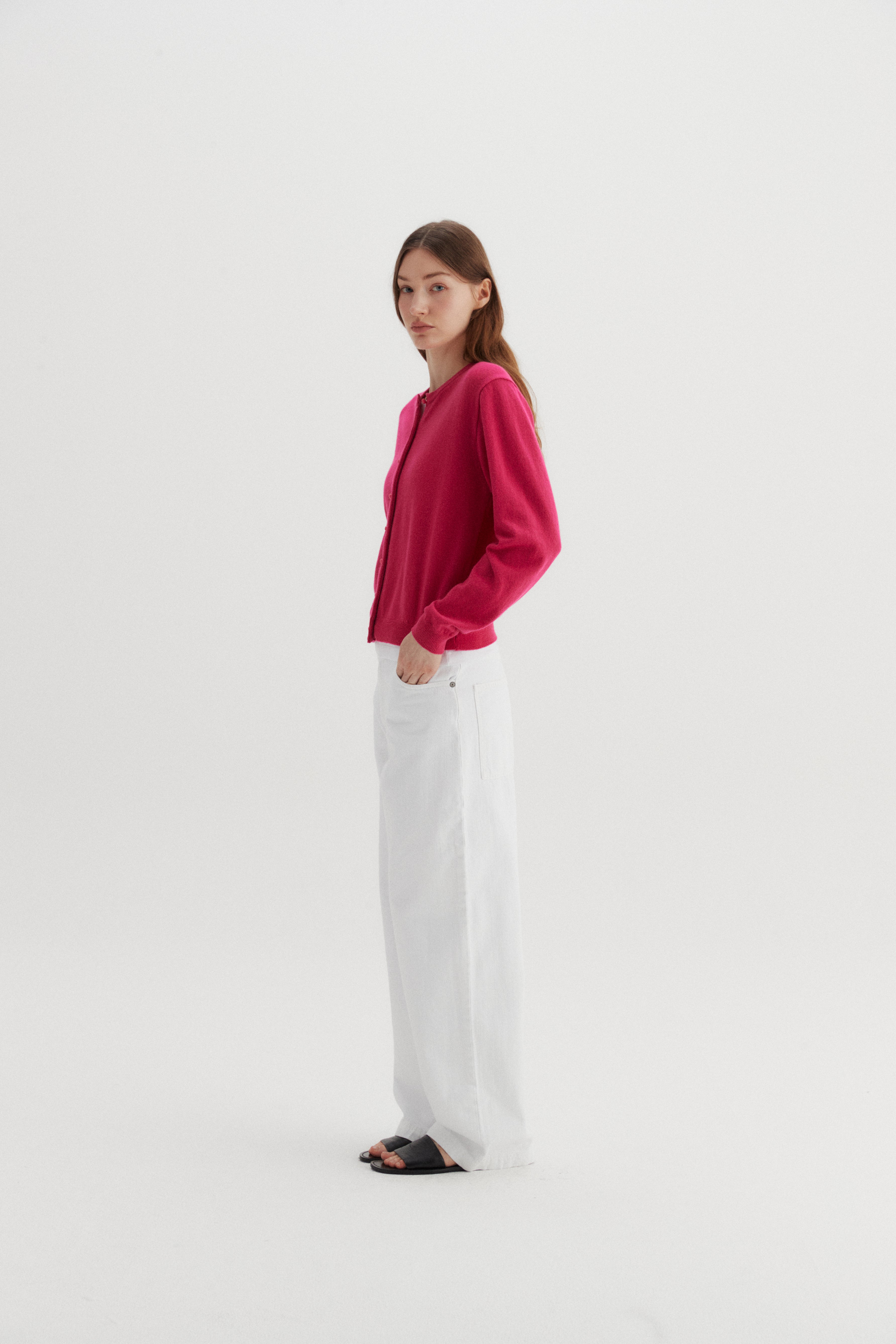 BEANS CASHMERE CARDIGAN_ROSE VIF
