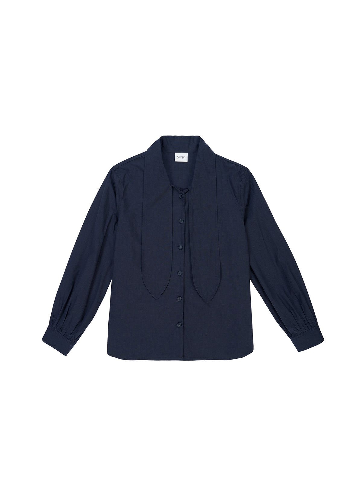 CHEMISE EN COTON AVEC NŒUD_BLEU MARINE