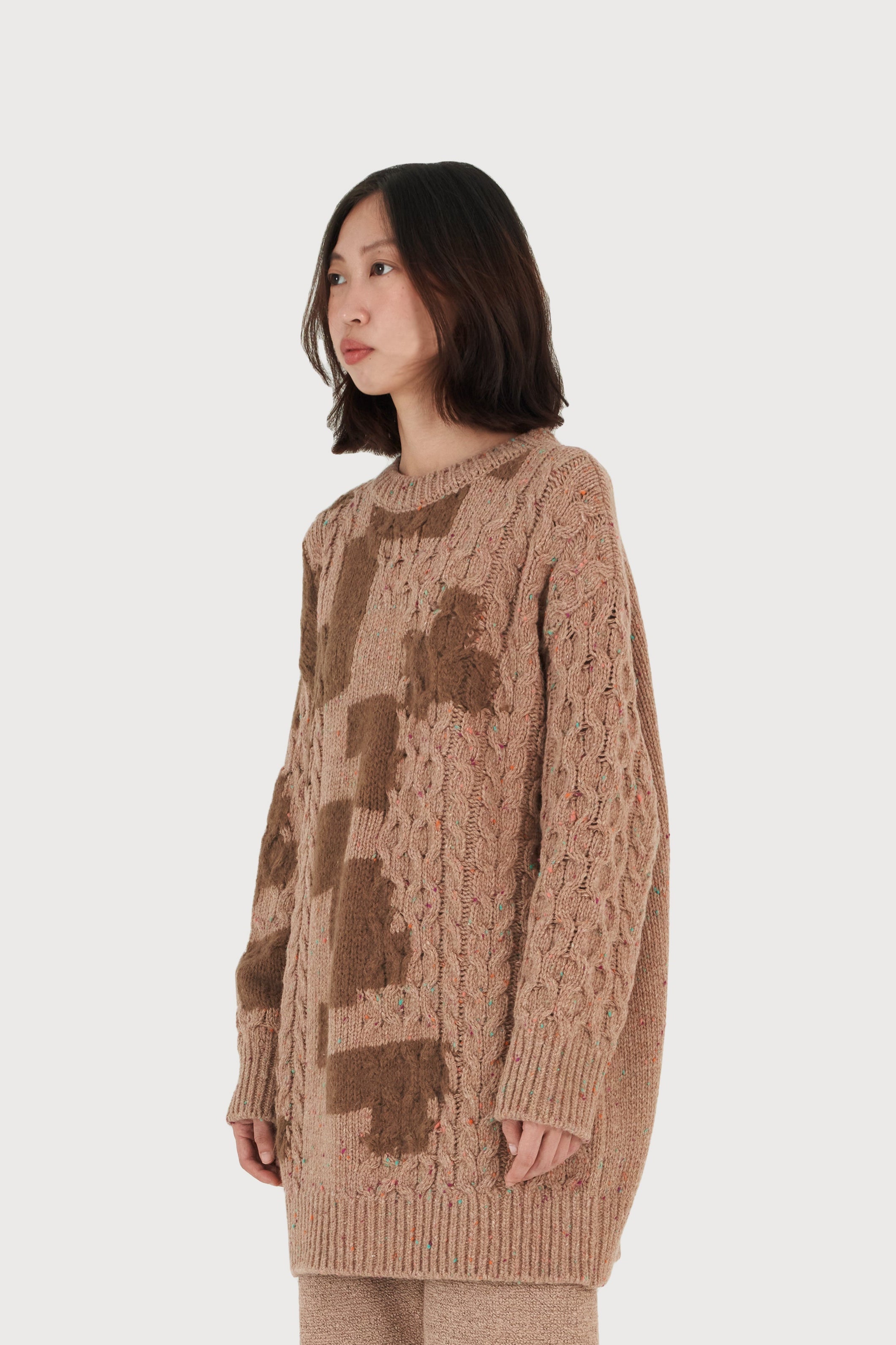 PULL EN LAINE À TORSADES GLITCH_BEIGE
