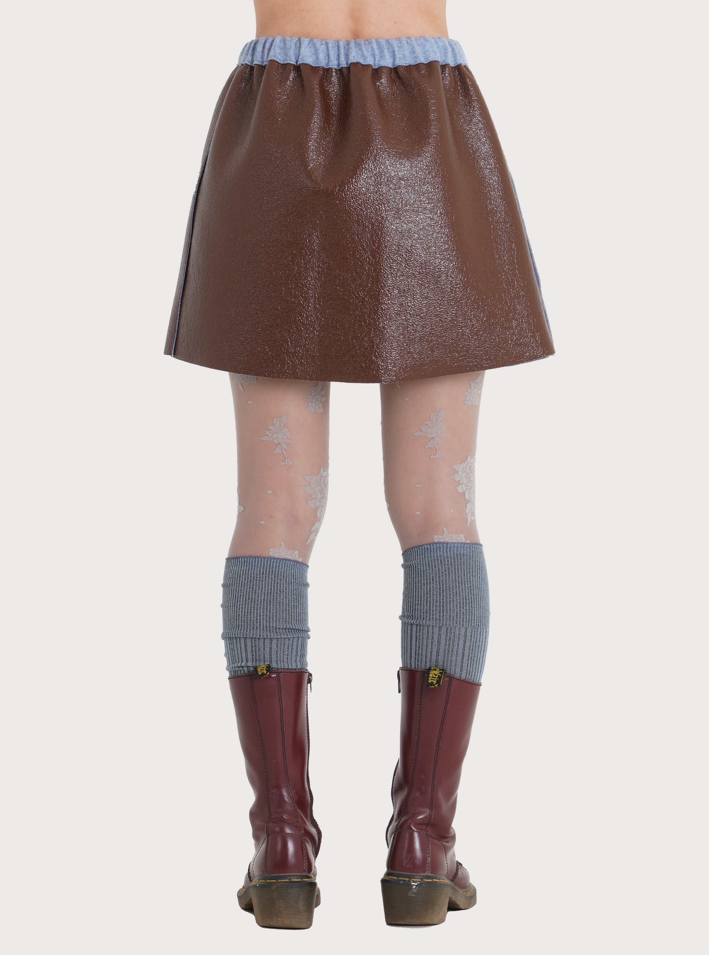 MINI JUPE EN CUIR ET EN LAINE_VIN ROUGE