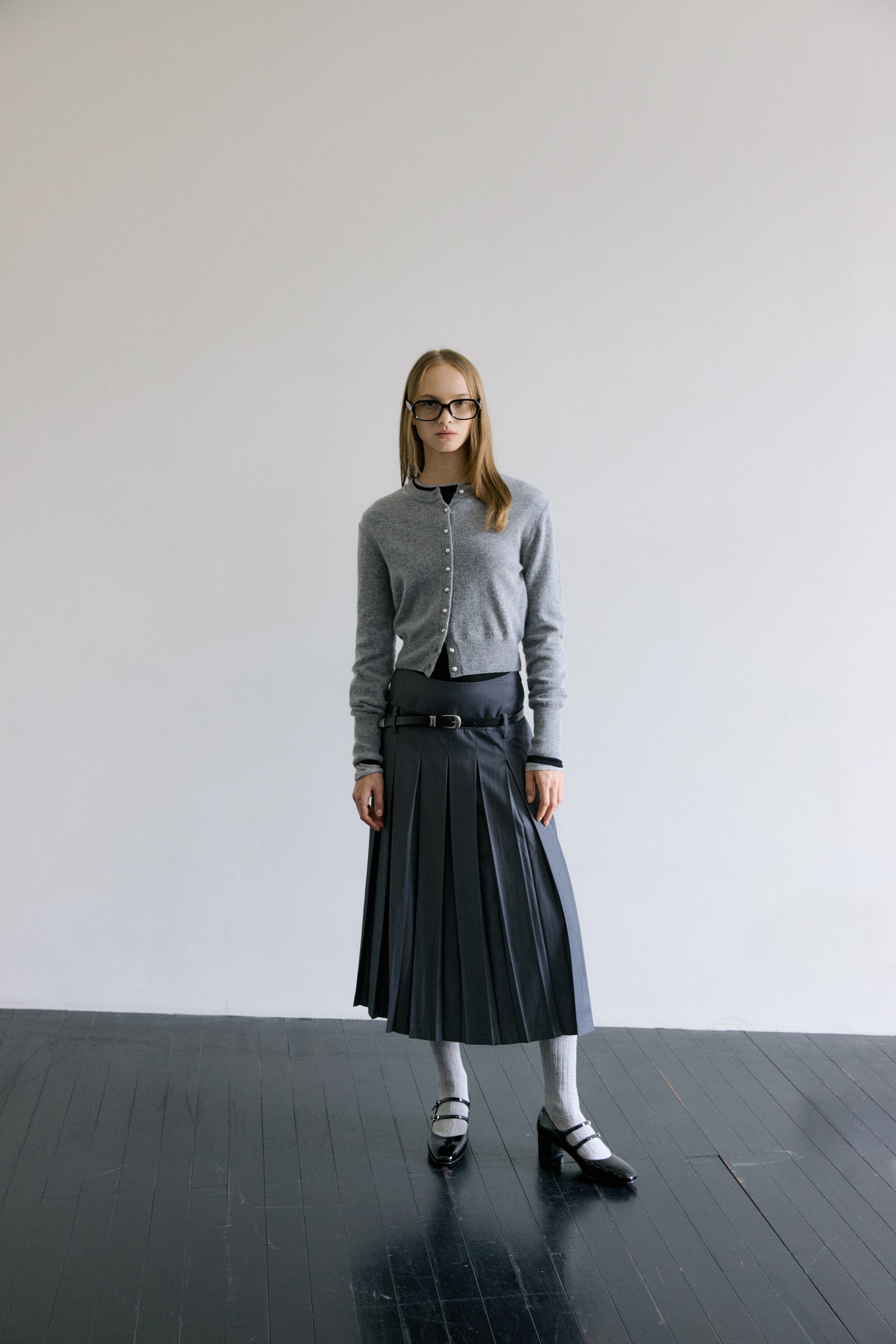 PEARLY BUTTON WOOL CARDIGAN_GRIS